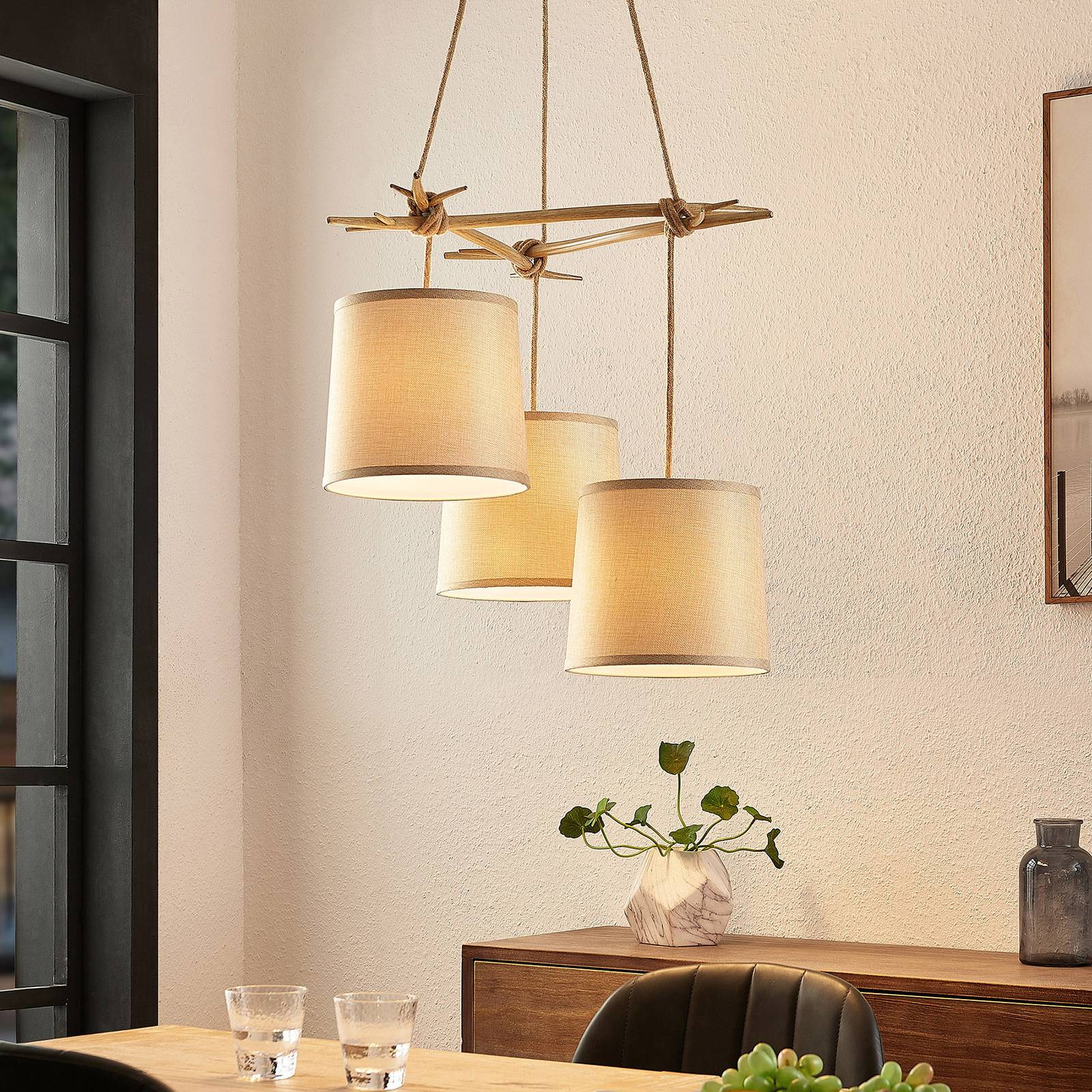 Lindby Pendant Light - Living / Dining Room - Hanging Light - dimmable - Country House / Rustic - Cream