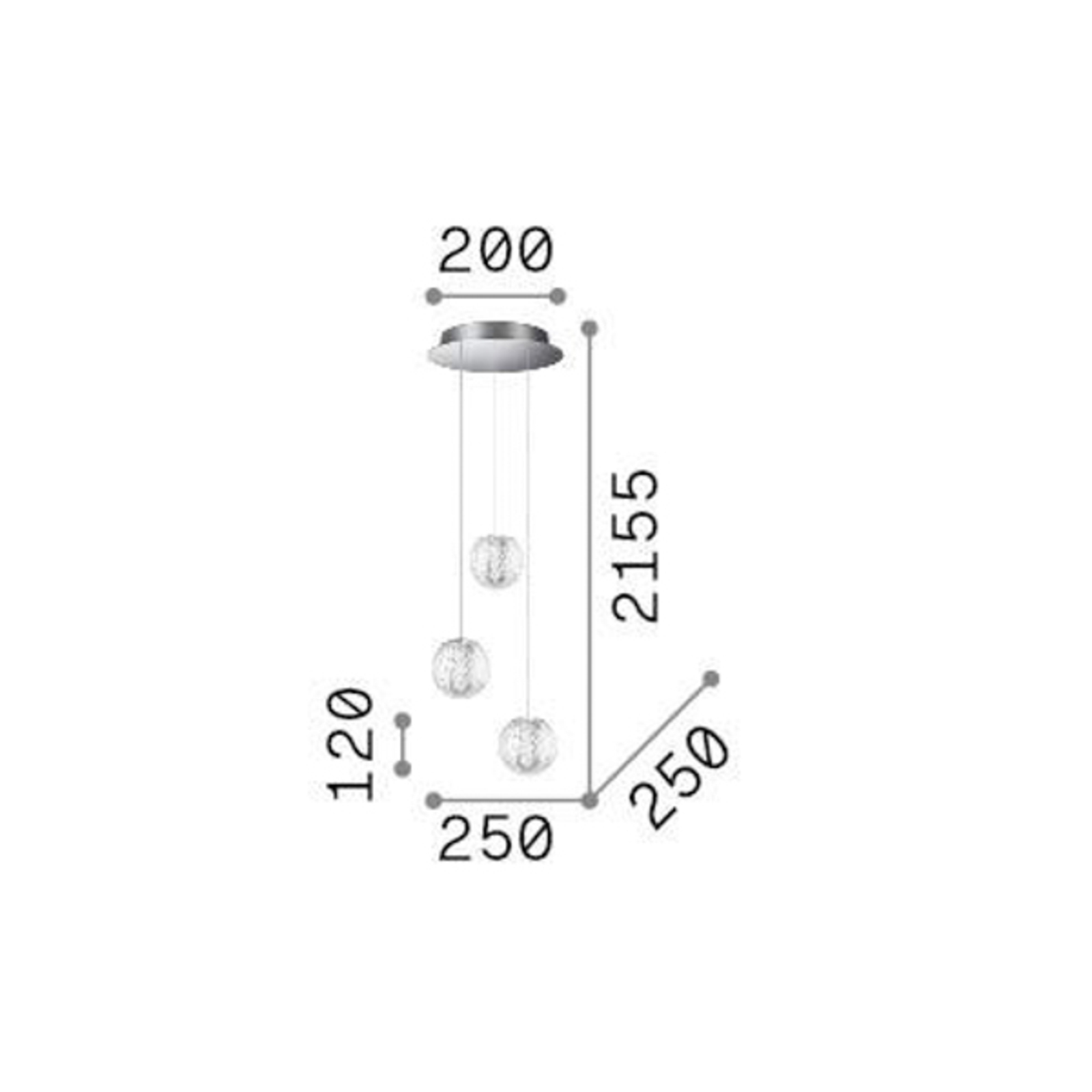 Ideal Lux hänglampa Diamond 3 lampor, kromfärgad/klar