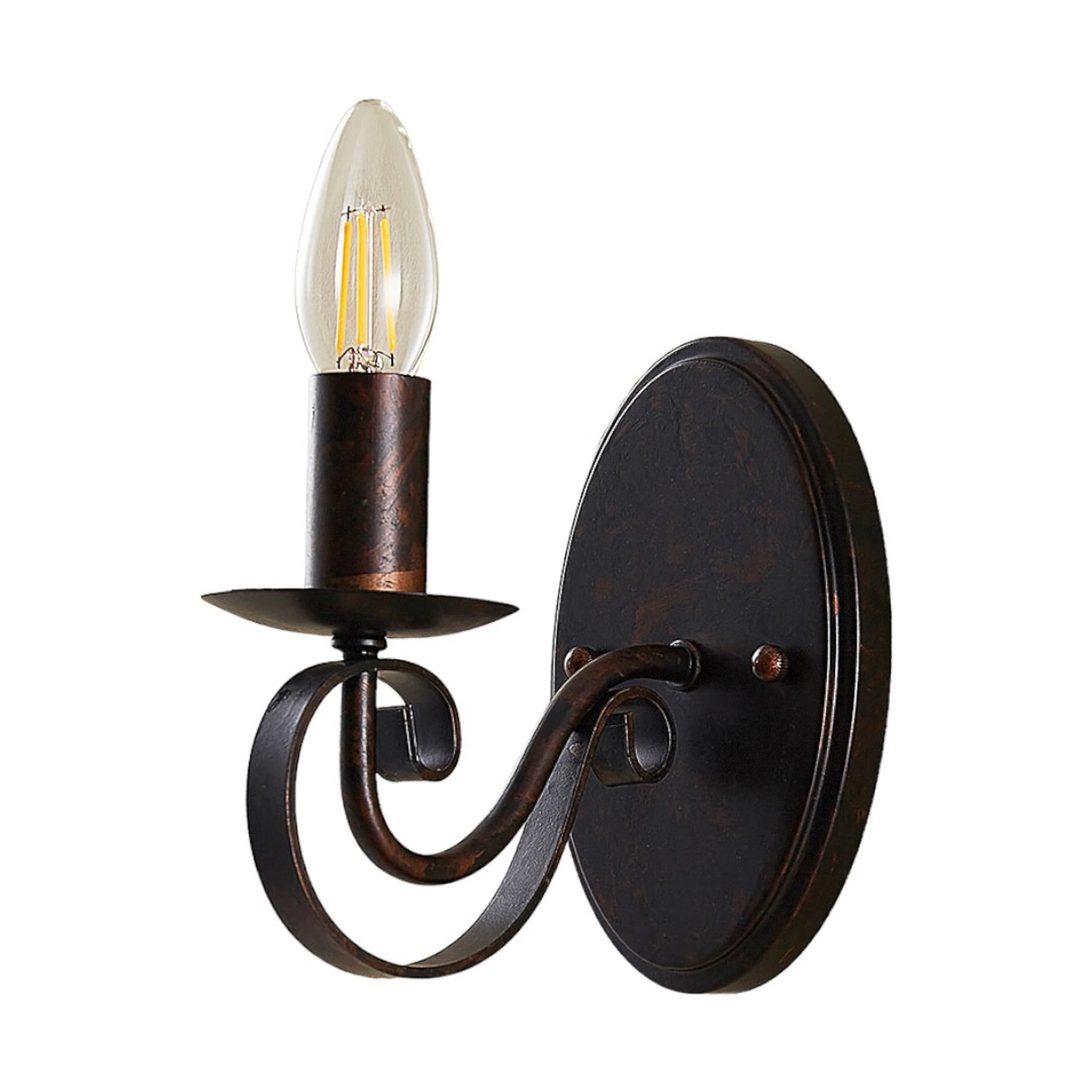 Lucande vägglampa Caleb, 18 cm, rostfärgad, metall, E14