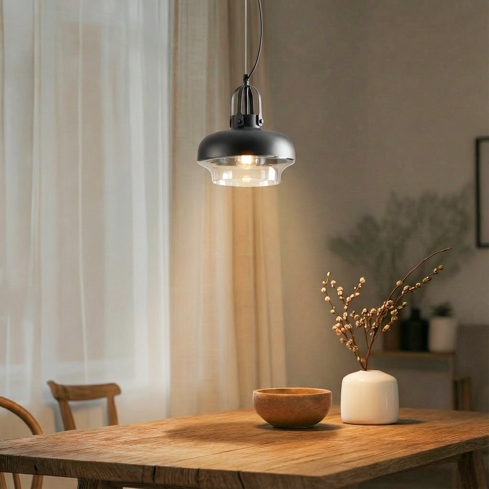 AV-5064-1BSY pendant light, metal and glass lampshade