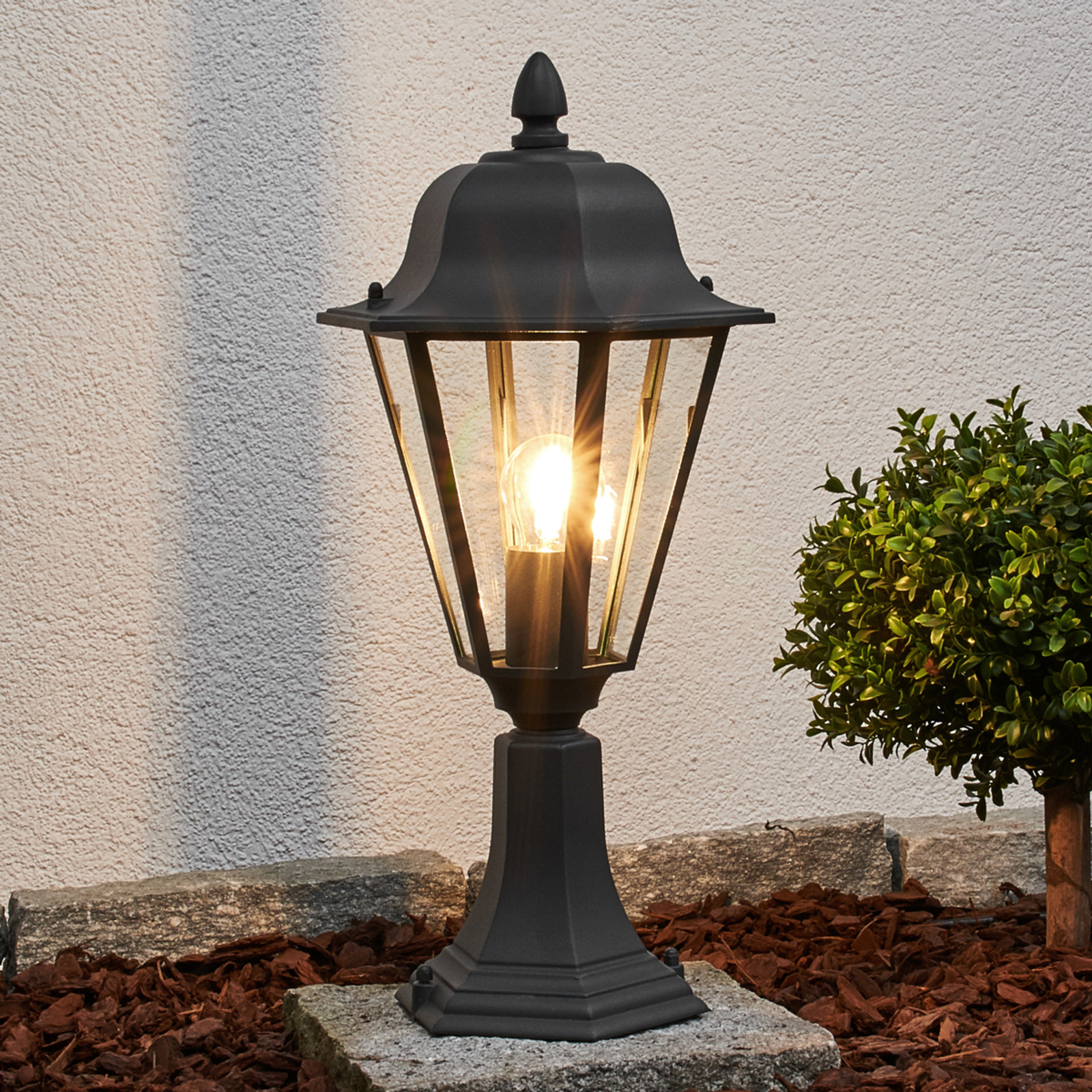 Lindby Graphite grey pillar light Edana, Aluminium, Glass, E27, 60 W, energy efficiency: A++, H: 51.8 cm