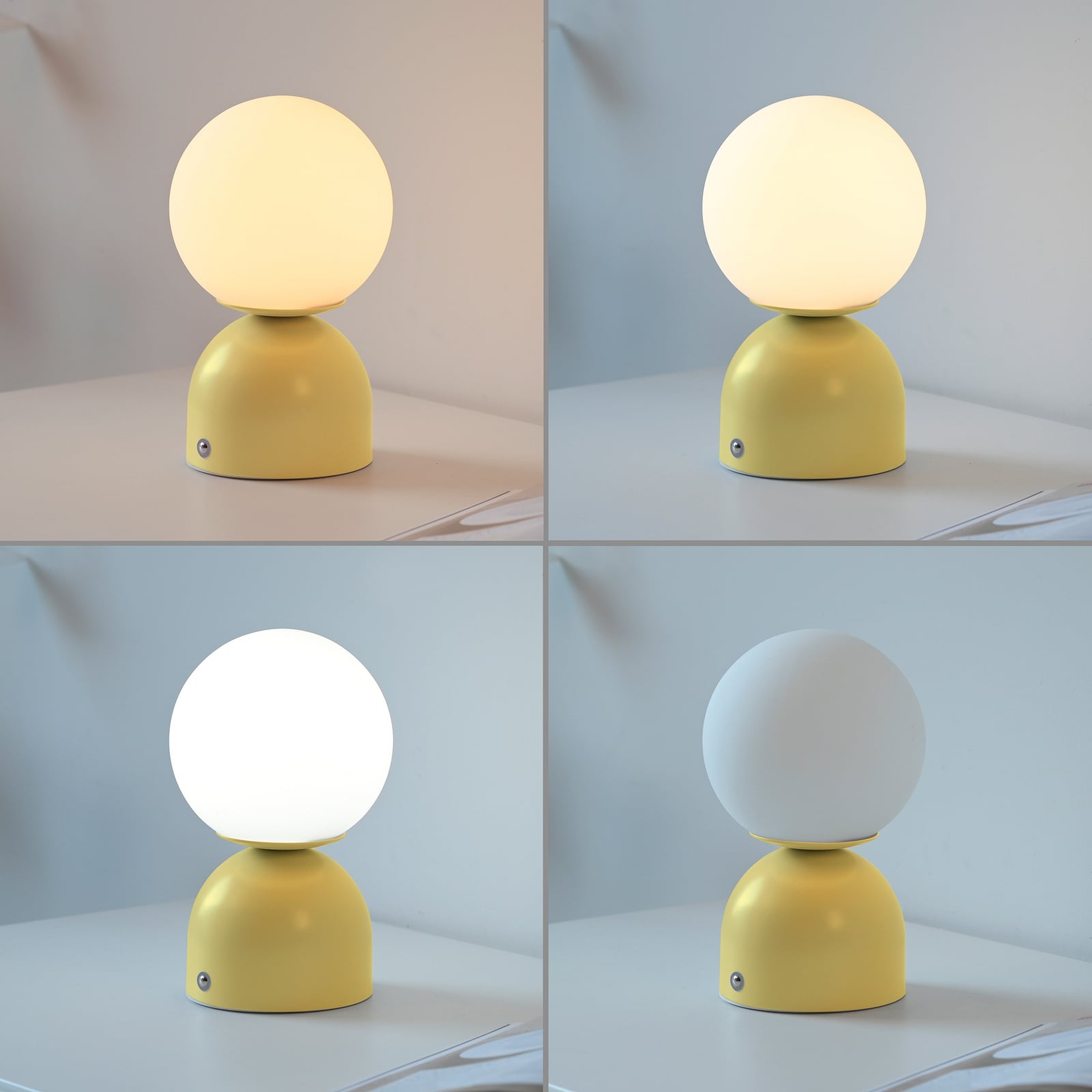 LED-akutoitel laualamp RUDI, kollane, kõrgus 20 cm, CCT, puutetundlik hämardus