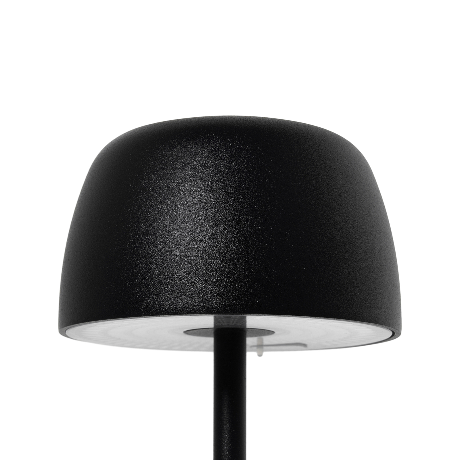 Lindby LED dobíjacia stolová lampa Arietty, čierna, hliník, Ø 10,5 cm
