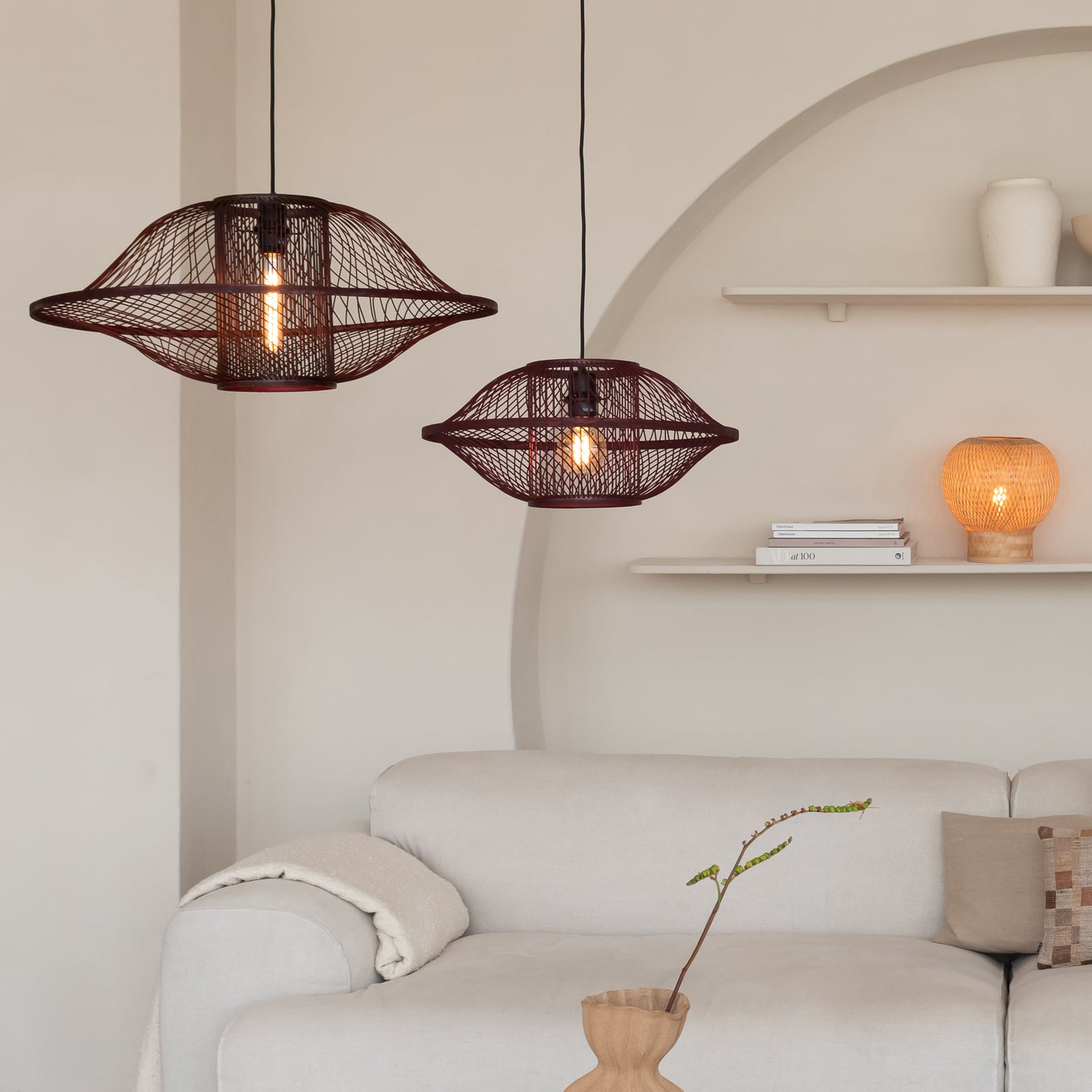 GOOD & MOJO Suspension Maui, rouge, Ø 50 cm, bambou, E27