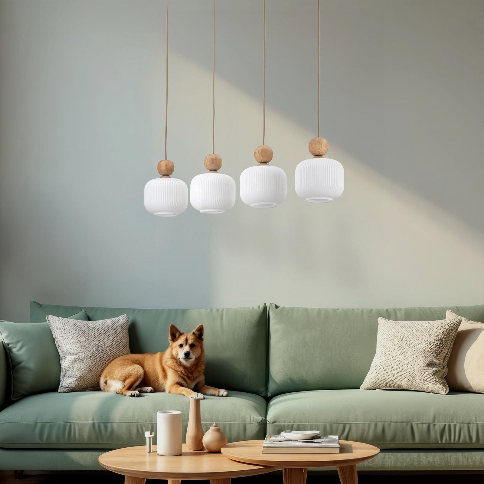 Obesna svetilka Ballo, 4-žarčasta, bež, steklo, dolžina 80 cm