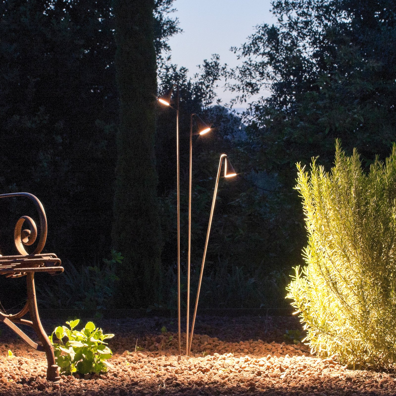 udendørs LED-gulvlampe Brisa, 3 lyskilder, brun