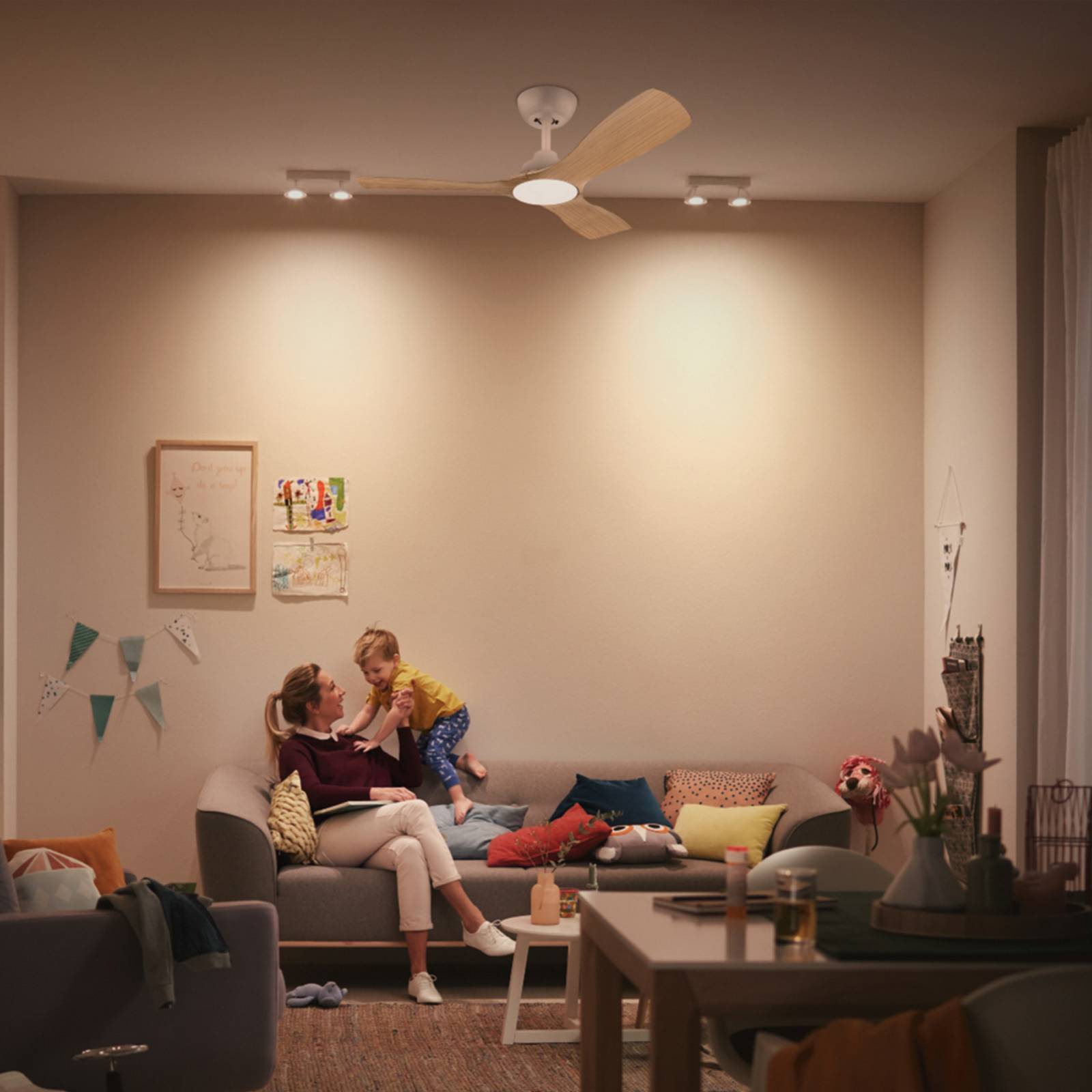 Wentylator LED Philips Olas, Ø 106 cm, brązowy/biały, cichy