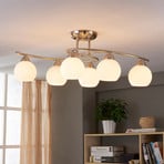 Lindby ceiling light Svean, 6-bulb, white, glass, length 75cm