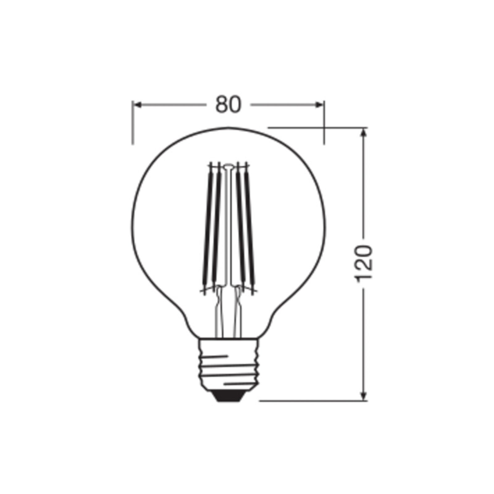 OSRAM LED Vintage 1906, G80, E27, 7.2 W, gold, 2,400 K, dimmable.