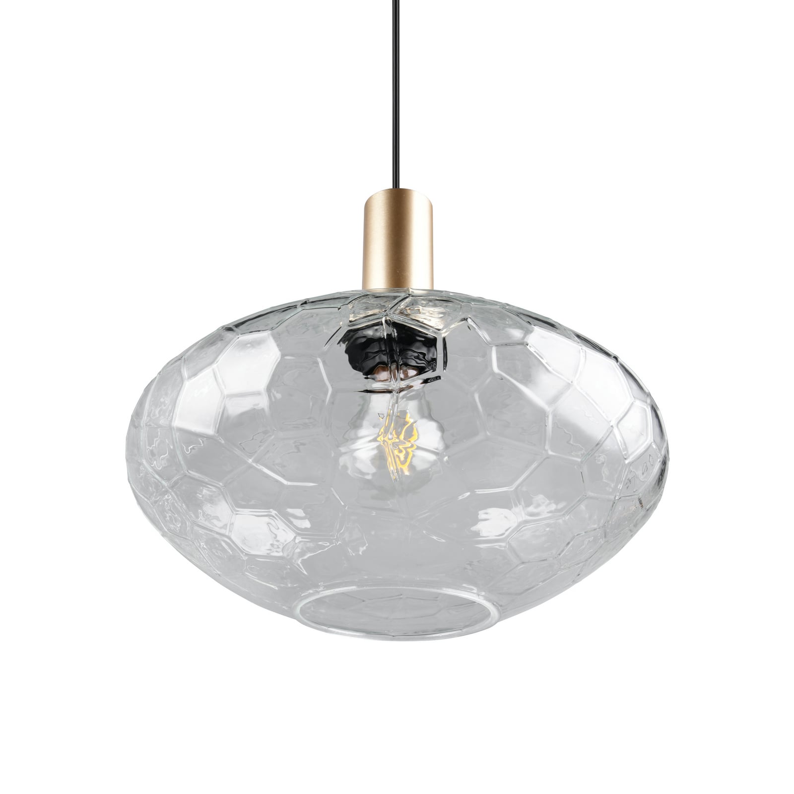 Lampă suspendată Emelie, cu 1 bec, auriu/transparent, metal, sticlă, E27 Lampă suspendată Emelie, cu 1 bec, auriu/transparent, metal, sticlă, E27