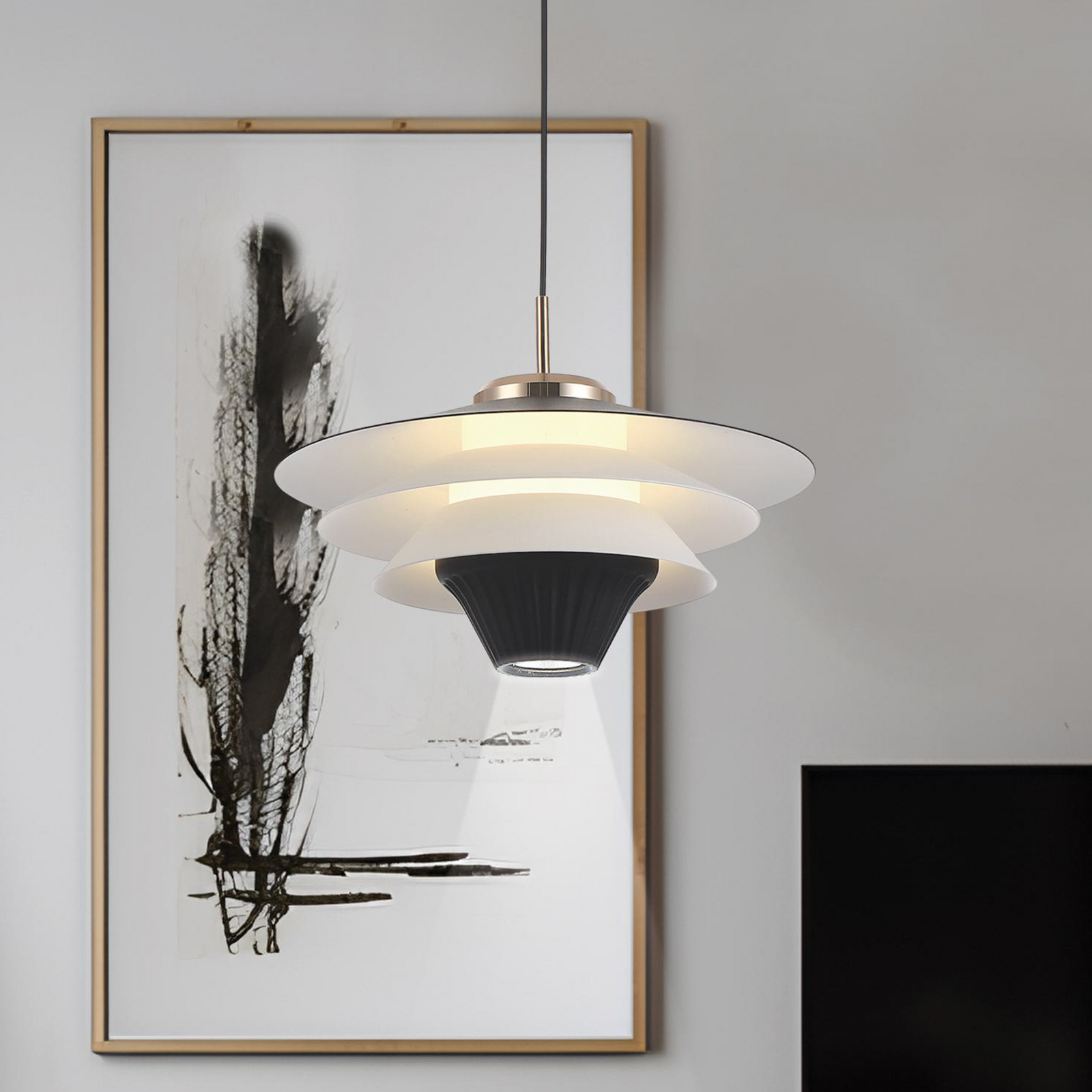 LED-Pendellampe Manley, schwarz/weiß, Ø 22 cm, Metall
