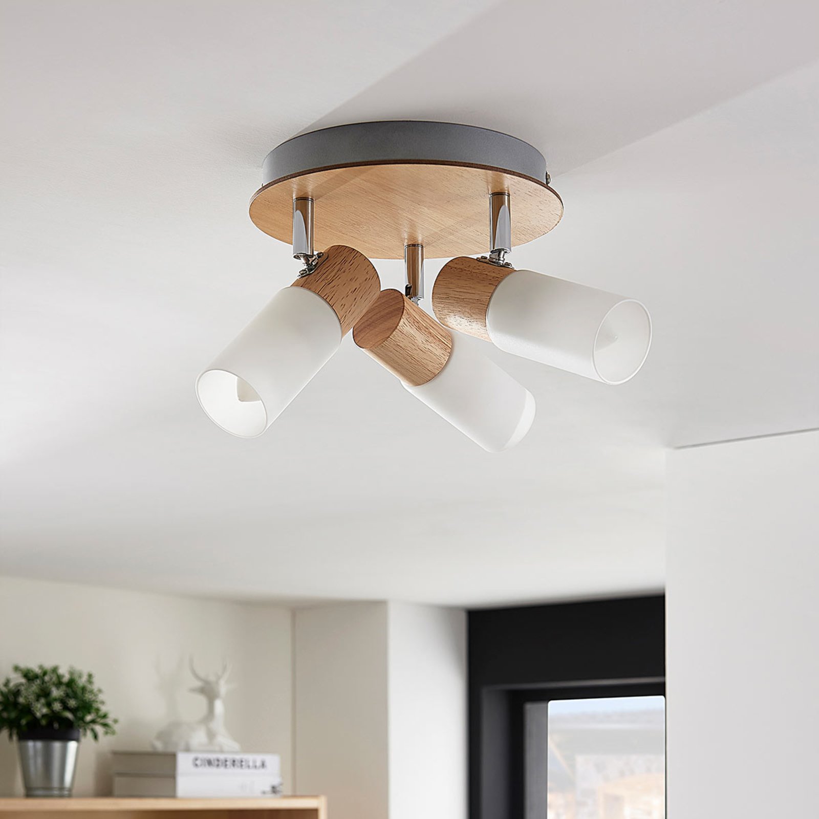 Christoph 3 Round Plafonnier Wood/White - Lindby