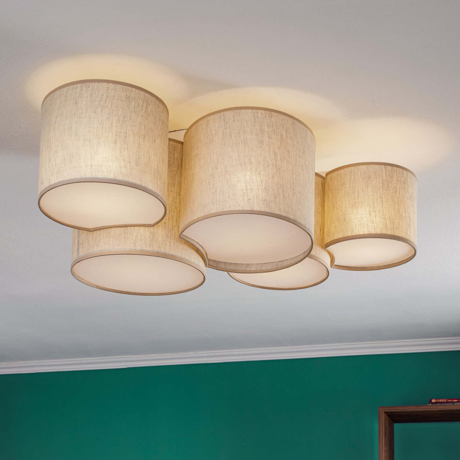 Mona Nature ceiling light, 5-bulb linen nature
