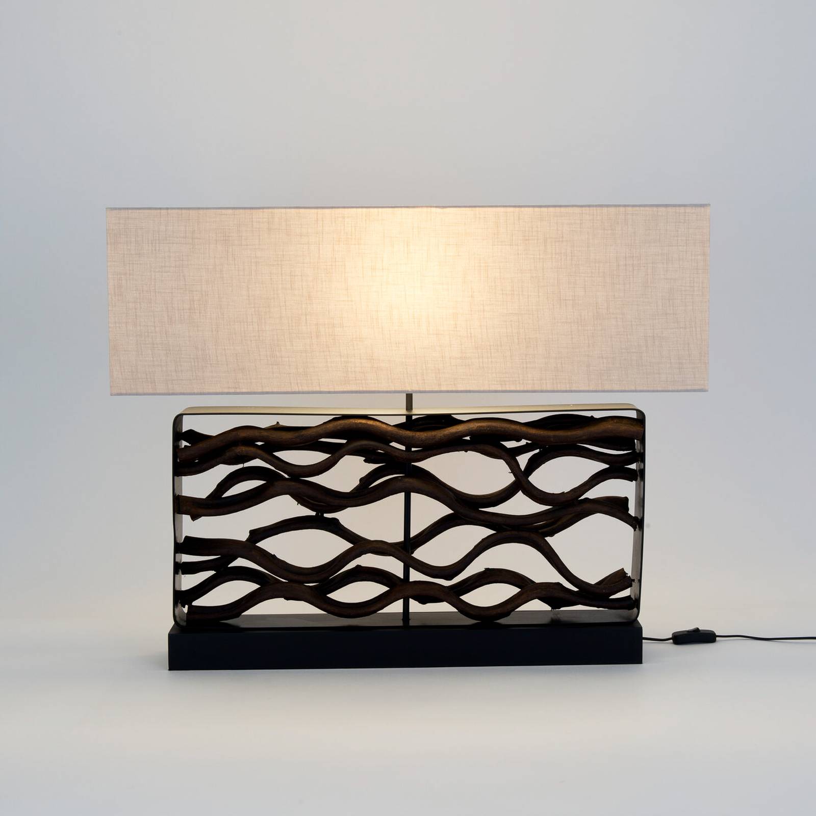 Bordlampe TREMITI NERO sort/beige, højde 67 cm, træ/tekstil