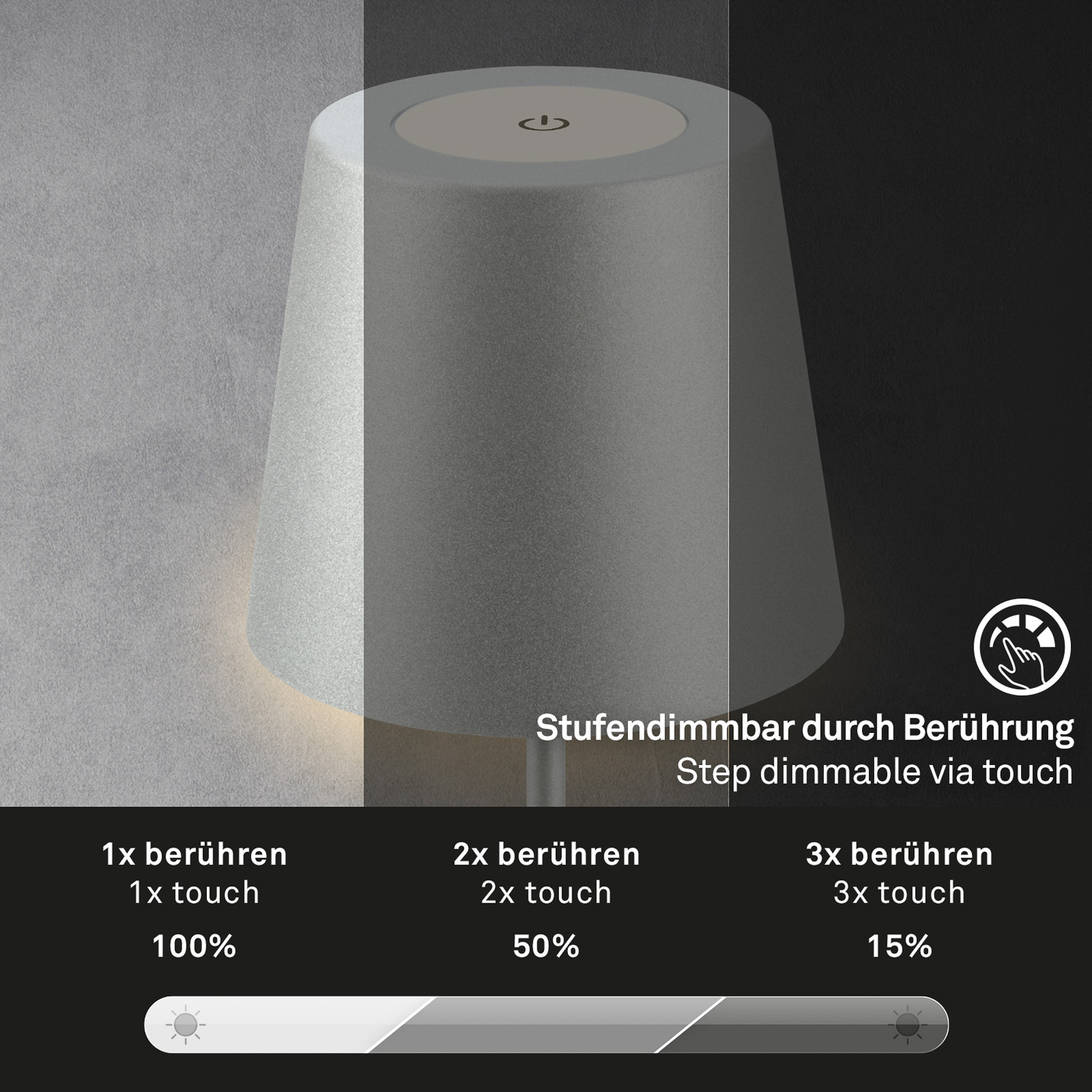 LED-bordlampe 7508014 matt krom 2 700 K IP44 Touchdim