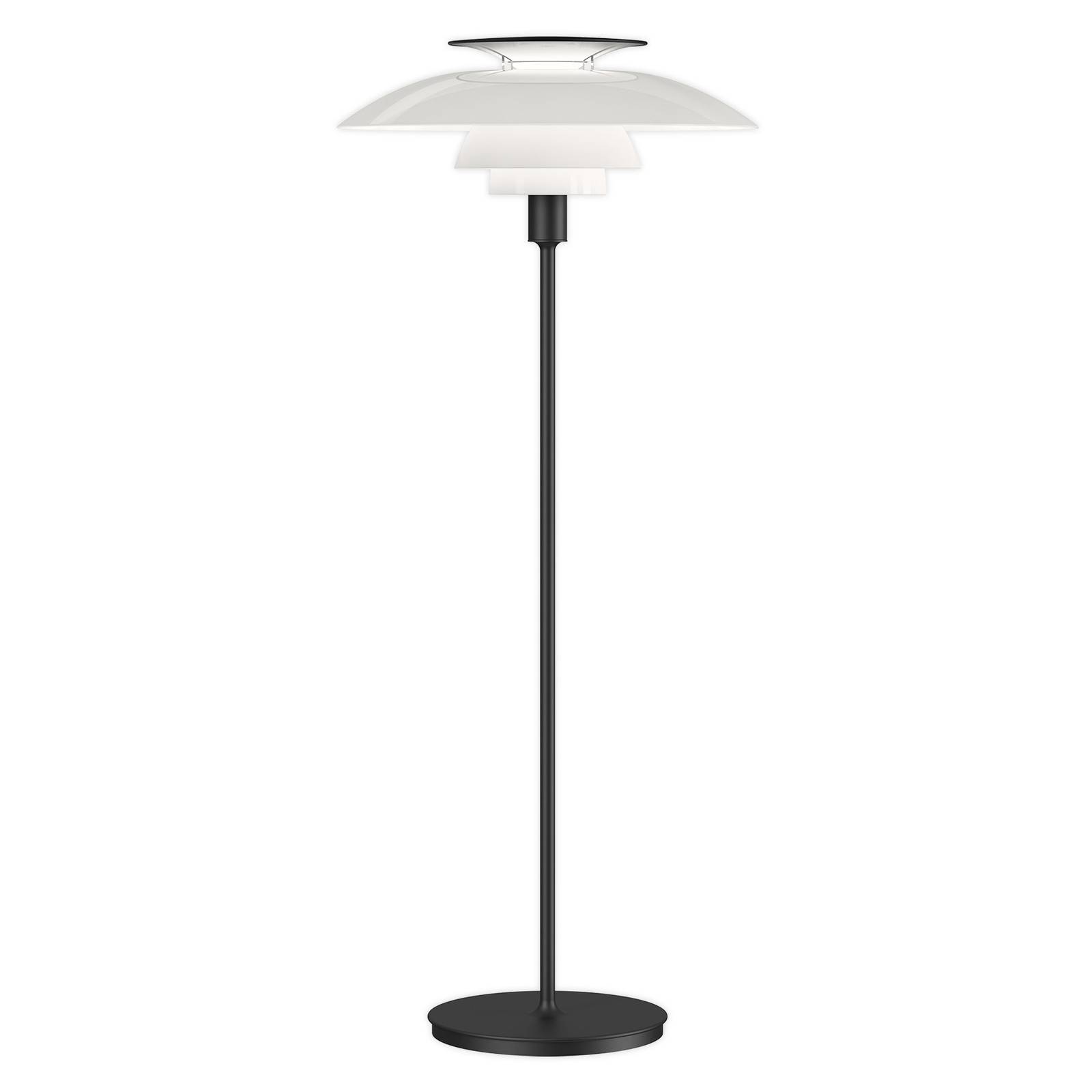 Louis Poulsen PH 80 floor lamp, white/black, for Living / Dining Room, Acrylic injection molding, polycarbonate, steel powder coated, E27, 70 W, H: 131.5 cm