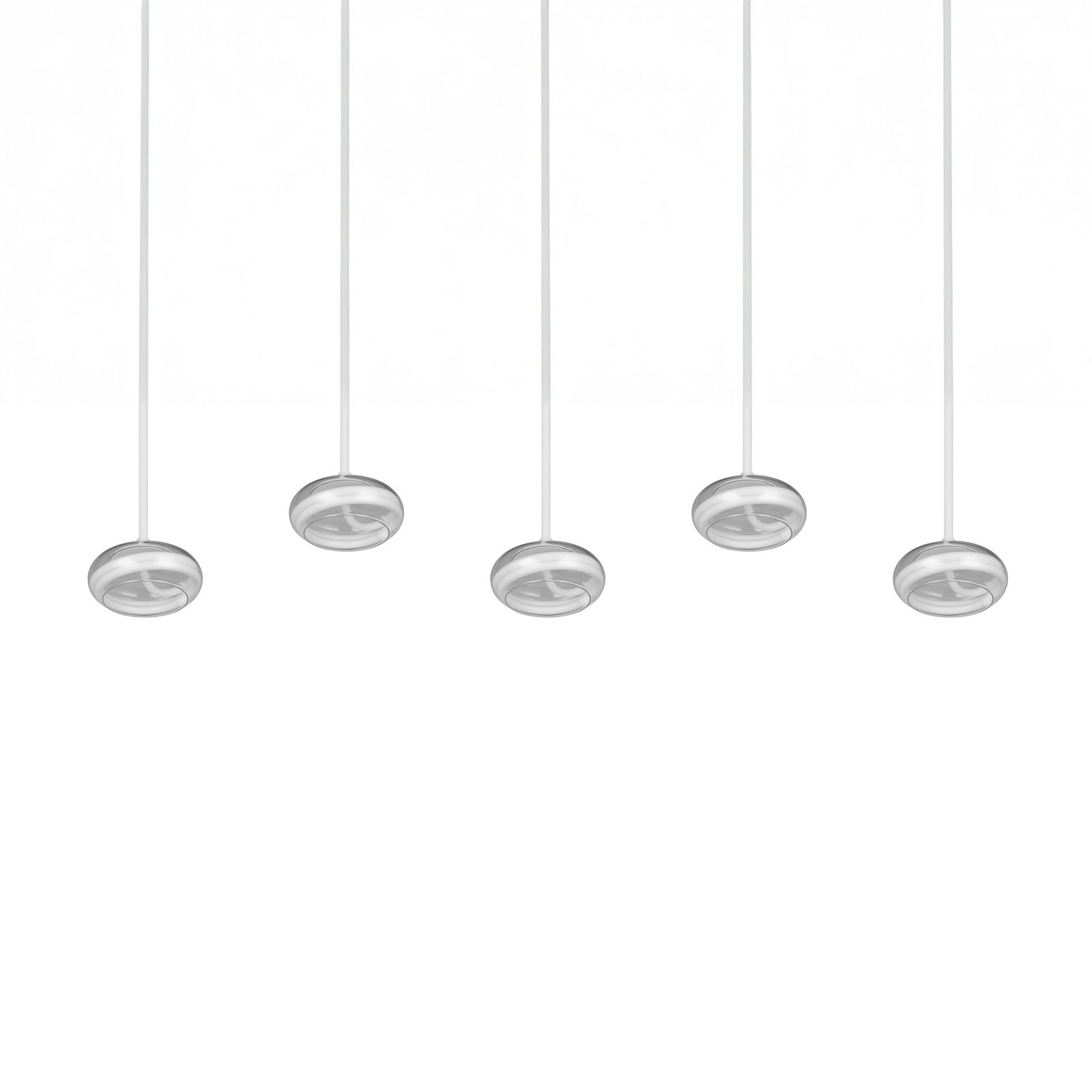 Lampada LED a sospensione Tarsia, bianco opaco, lunghezza 161 cm, vetro, a 5