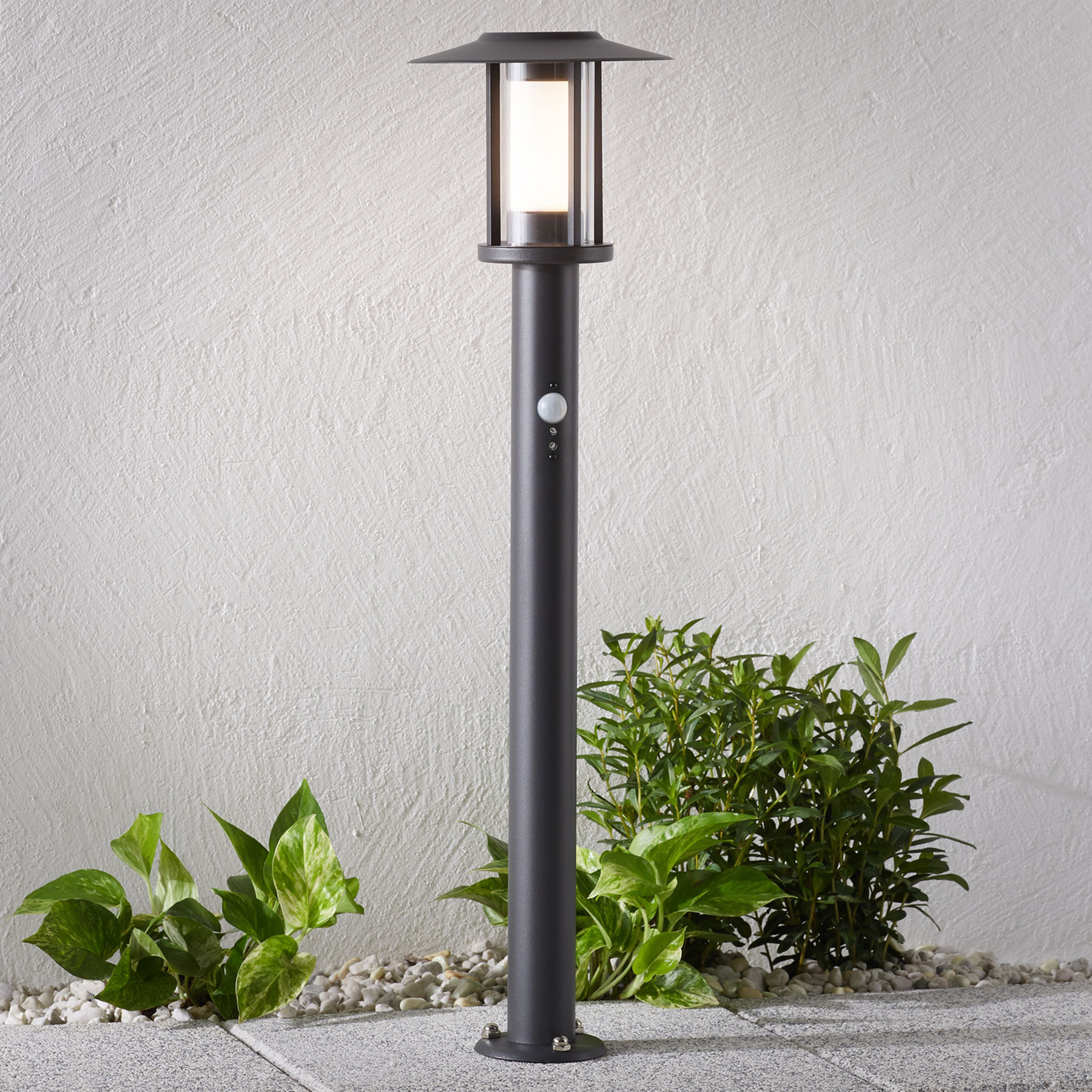 Gregory LED path light, dark grey, sensor, Lampenwelt.com, stainless steel, polycarbonate, 5 W, energy efficiency: A+, H: 76 cm