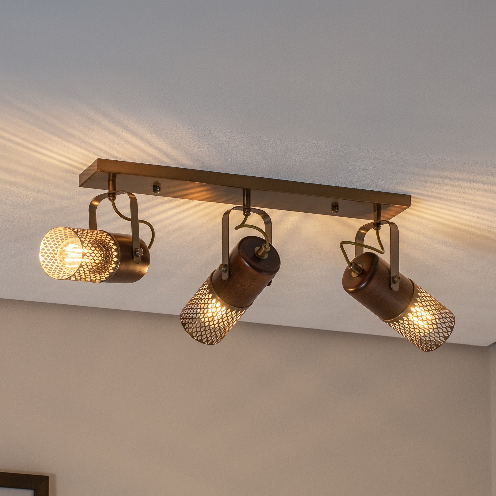 Avonni Plafonieră Albrecht aur antic lungime 60 cm metal/lemn 3flg. - Camera de zi / sufragerie - aur antic lemn întunecat