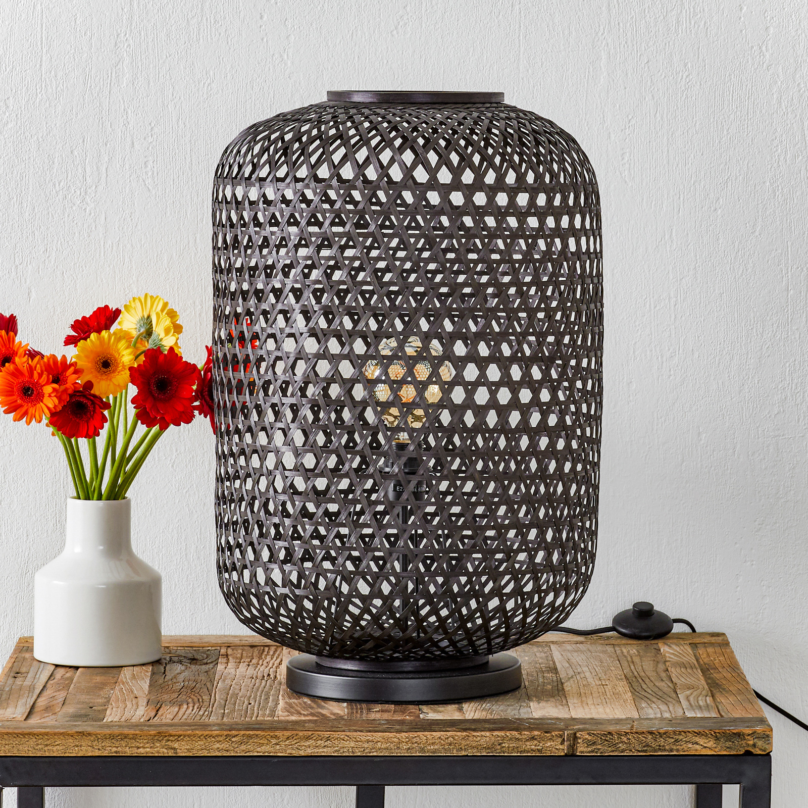 SCHÖNER WOHNEN Schöner Wohnen Calla floor lamp, black, 63 cm, for Living / Dining Room, rattan, metal, E27, 40 W, energy efficiency: A++, H: 63 cm