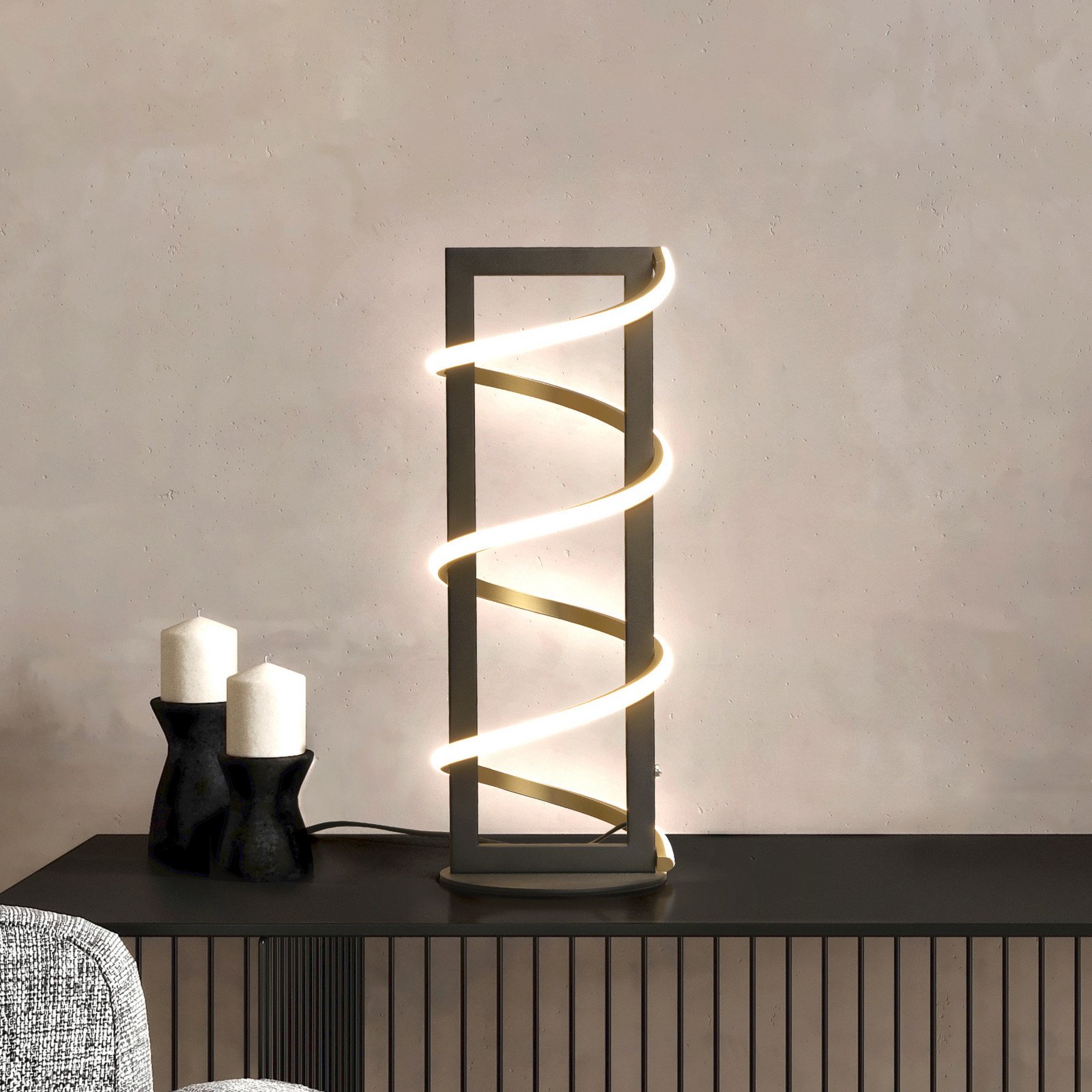 FISCHER & HONSEL Lampa de masă LED Gwen negru înălțime 45 cm CCT dimmer tactil - Camera de zi / sufragerie - Modern - negru auriu - Metal