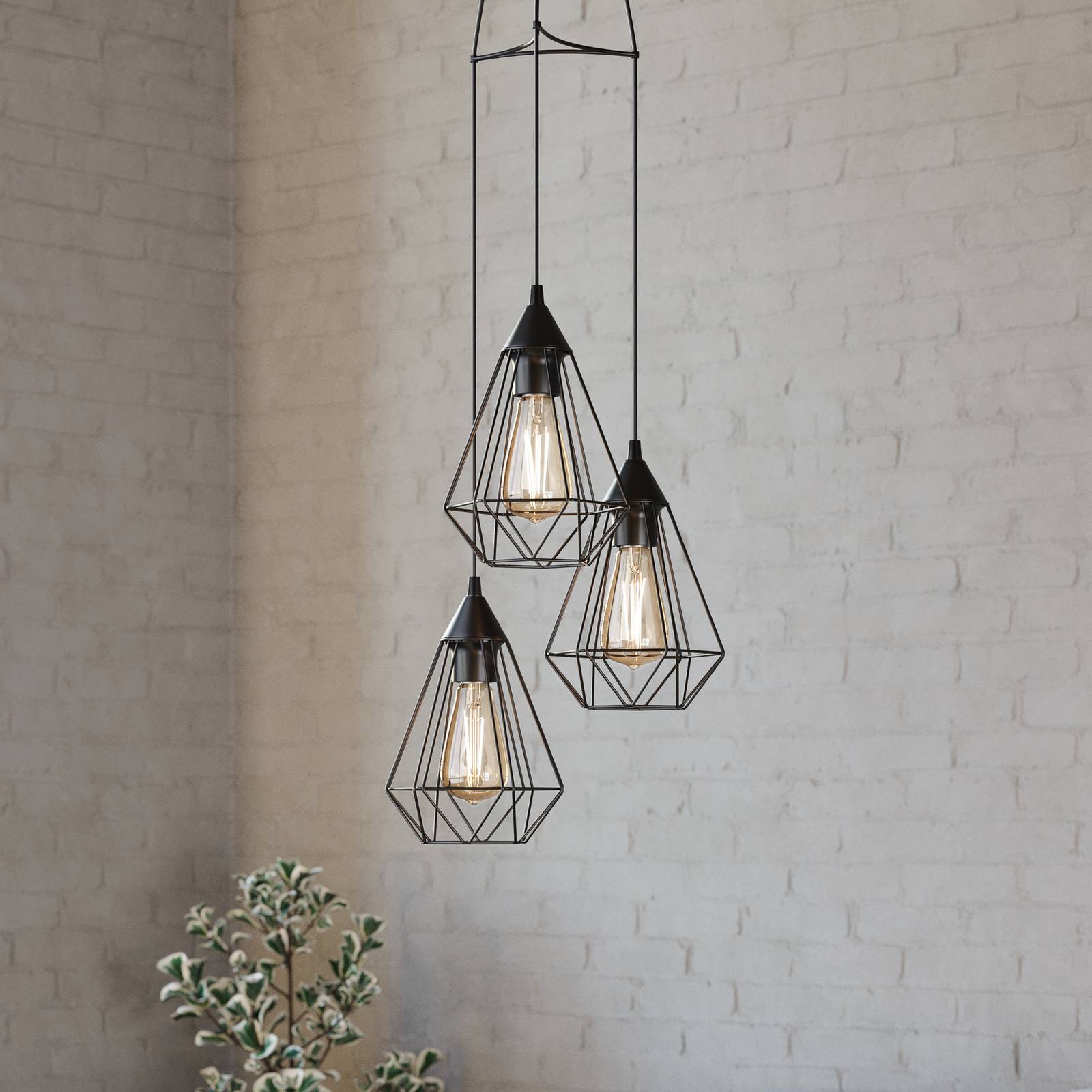 EGLO Závěsné světlo Tarbes, černé, 3 zdroje, kulaté