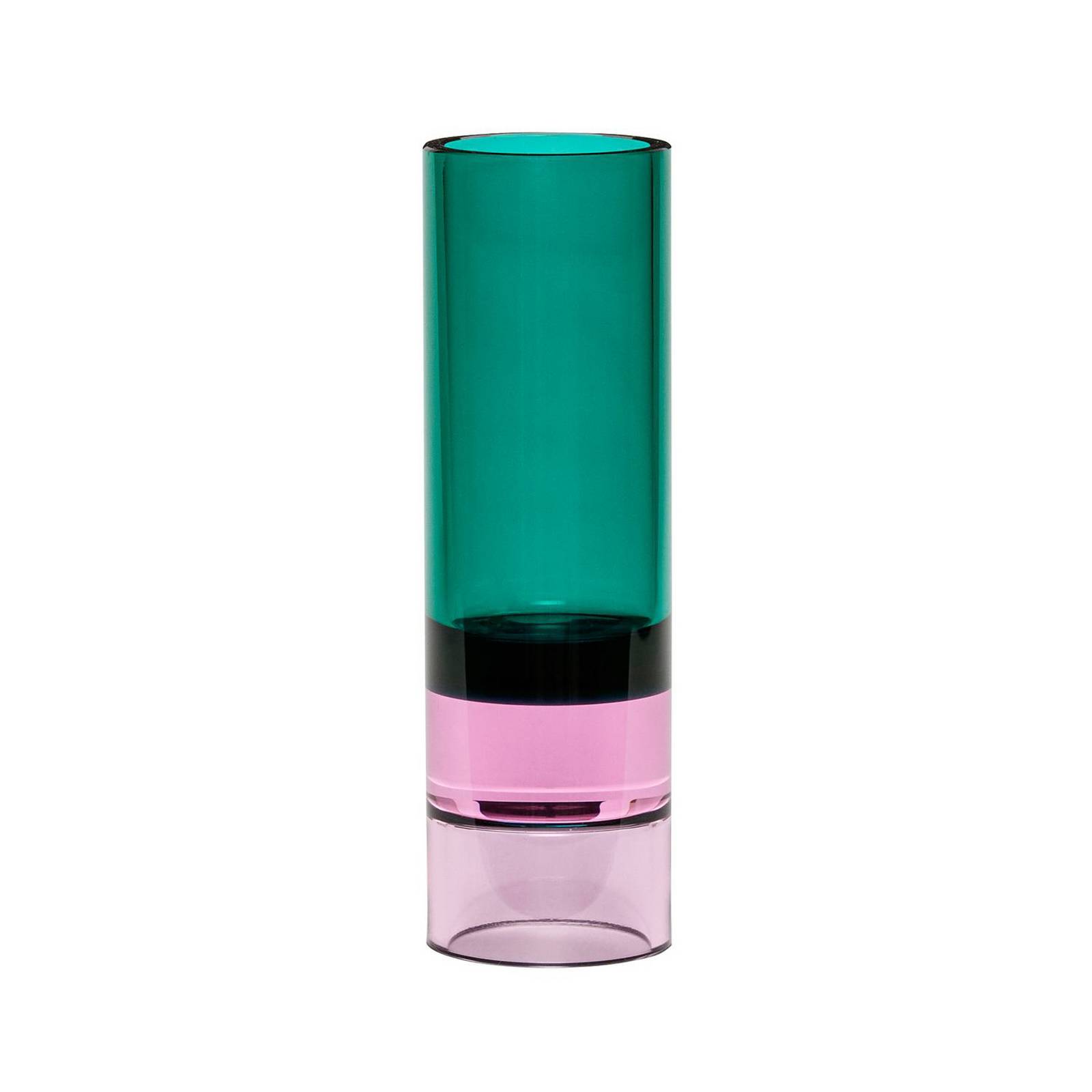 HÜBSCH Teelichthalter Astro, grün/rosa, Kristallglas, 15 cm