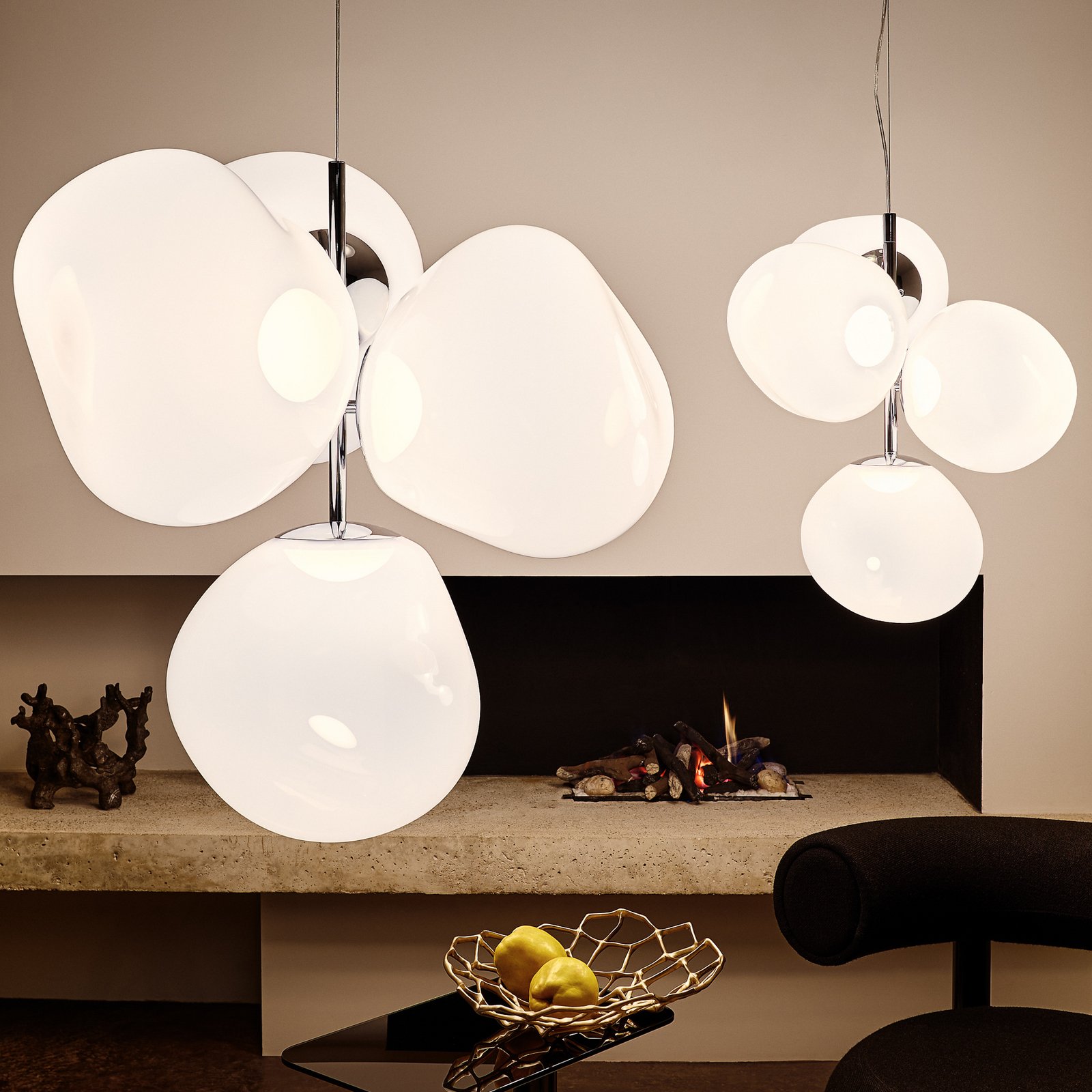 Tom Dixon Melt Chandelier Mini, opal/silver, Ø 55 cm
