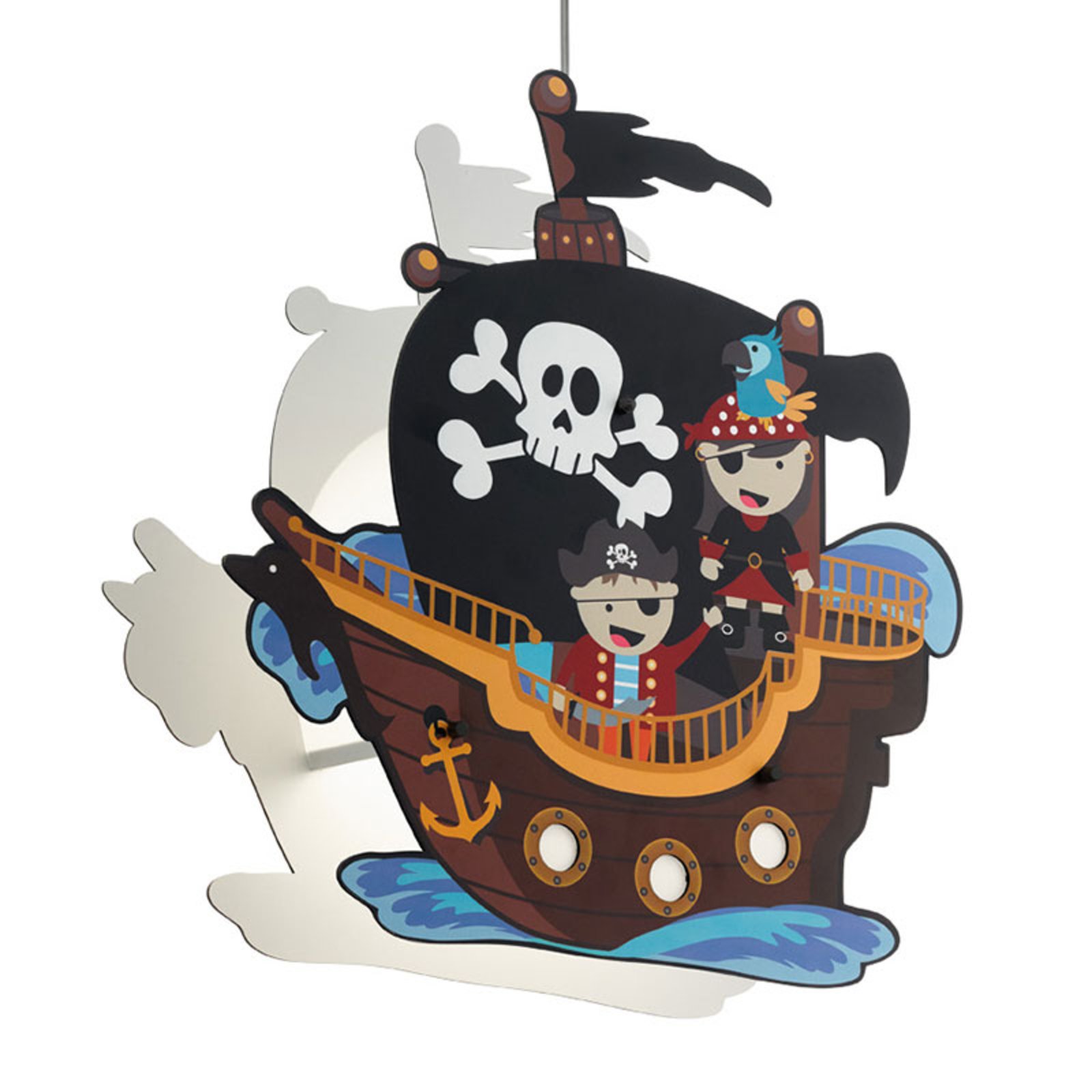 EGLO San Carlo hanging light, pirate ship, for Children's Room, steel, wood, E27, 25 W, energy efficiency: A++, L: 42.5 cm, W: 14 cm