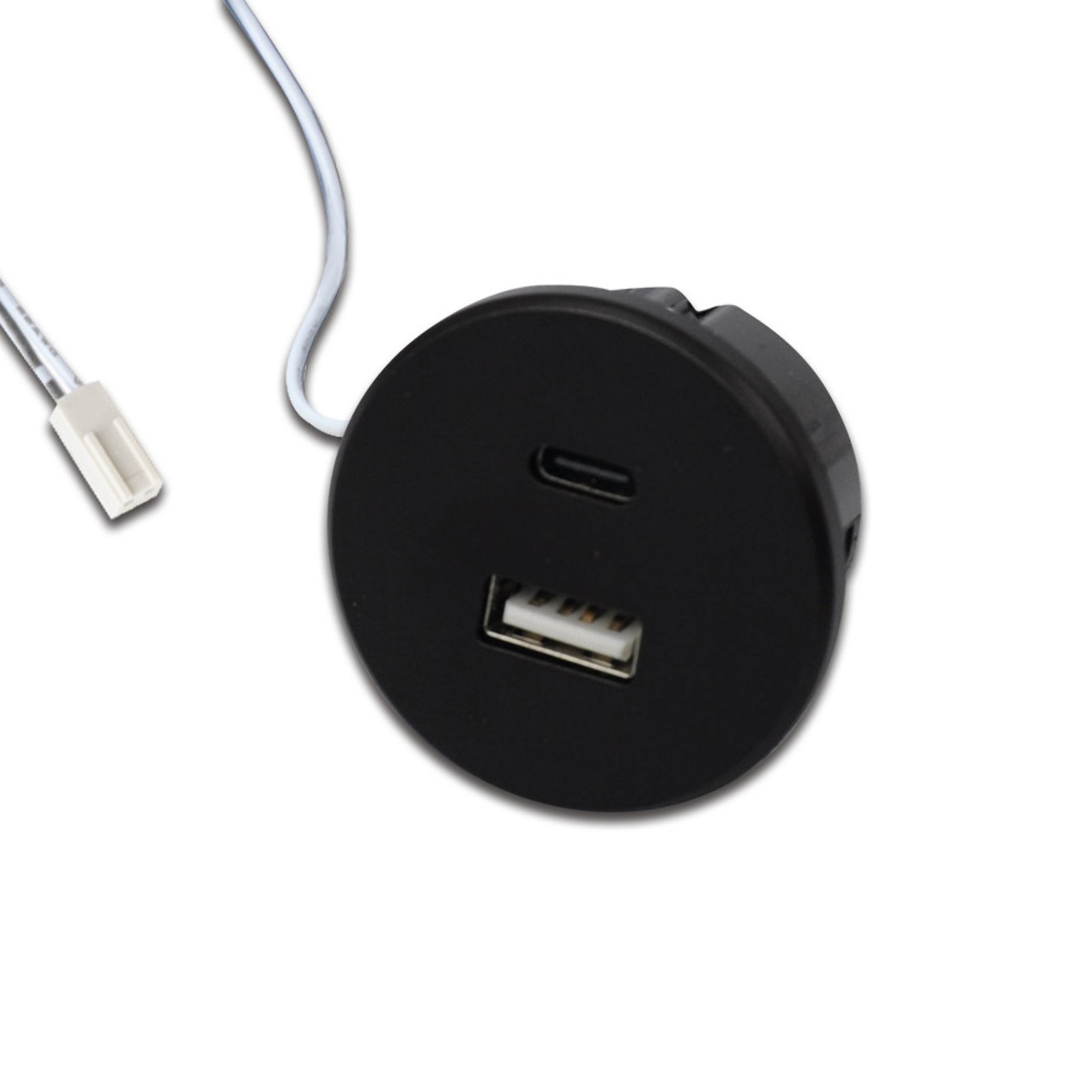 USB-A uttag + USB-C, svart möbelinstallation 24V ingång 20W