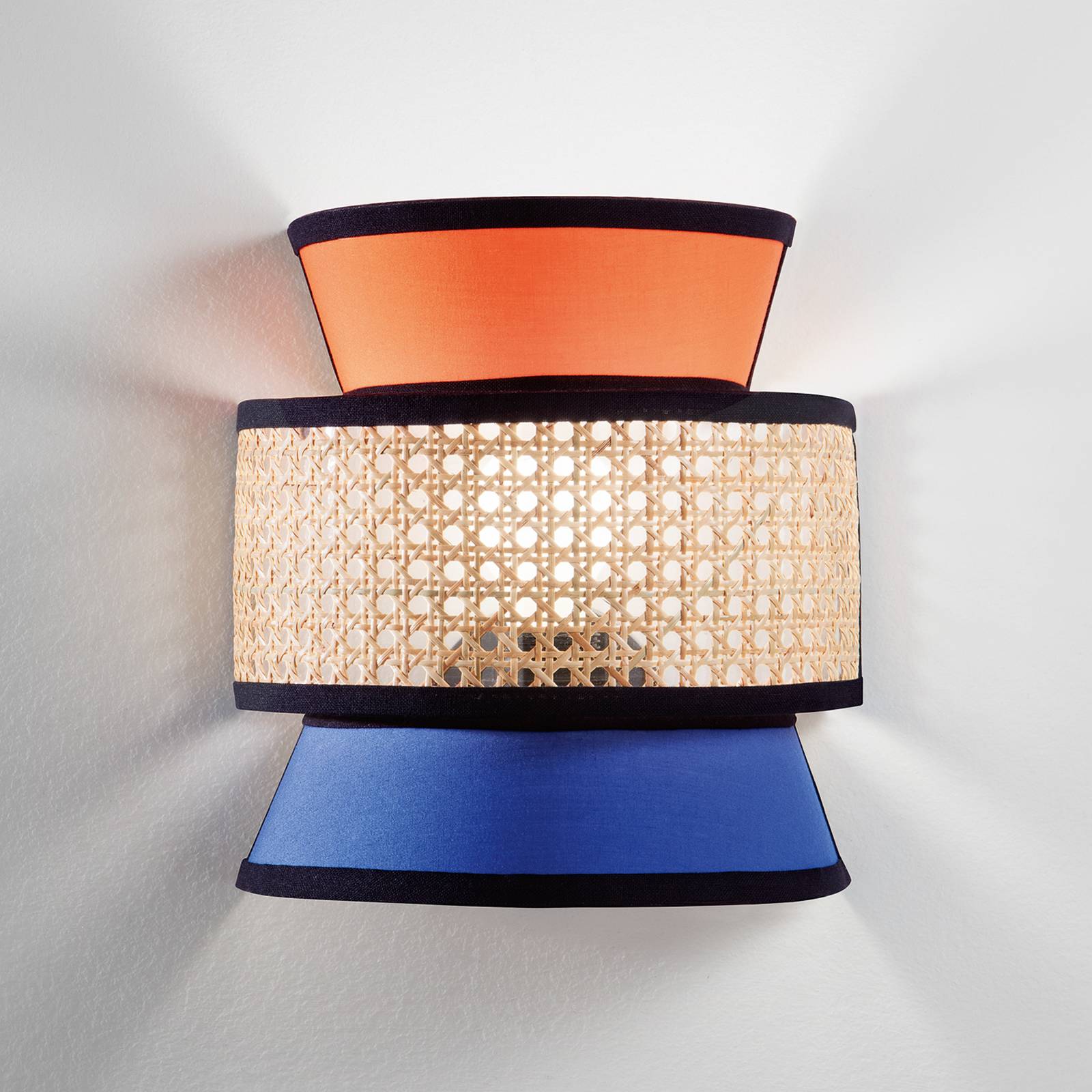 Wandlampe Gazebo, orange/blau/natur, 24 cm, Stoff/Rattan günstig online kaufen