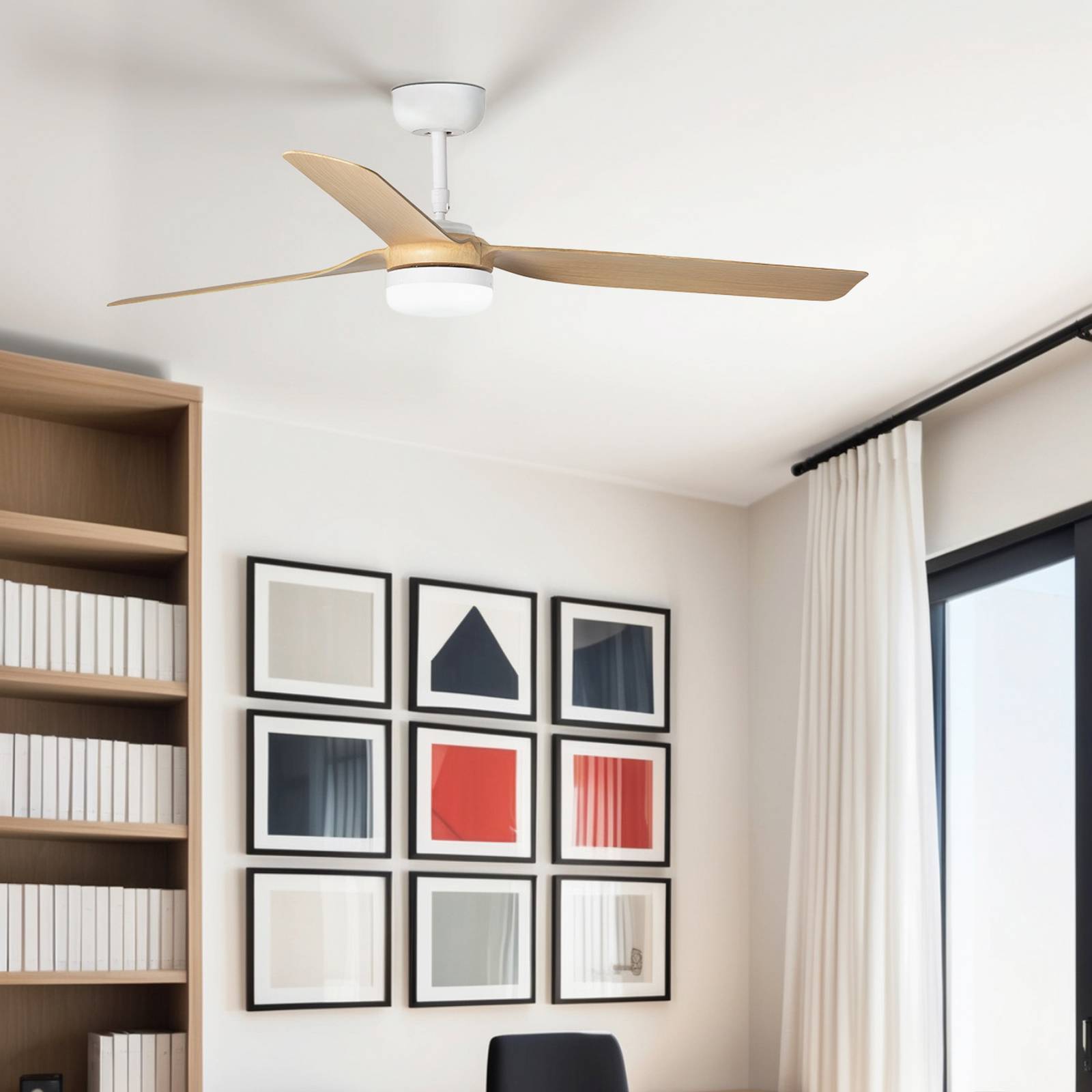 LED-Deckenventilator Punt M weiß/holz DC leise Ø 130 cm CCT