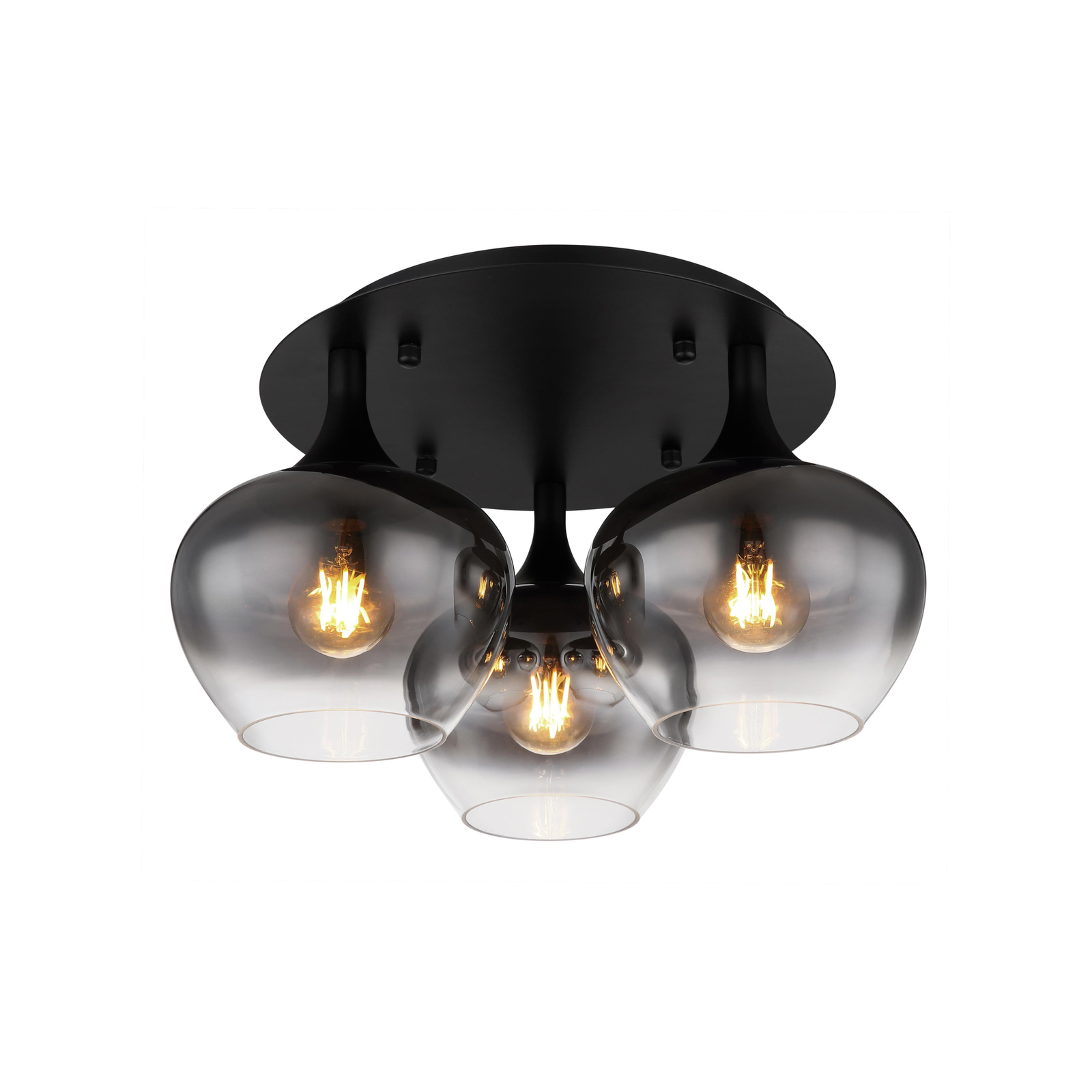 Maxy plafondlamp, rookgrijs, Ø 45 cm, 3-lamps, glas