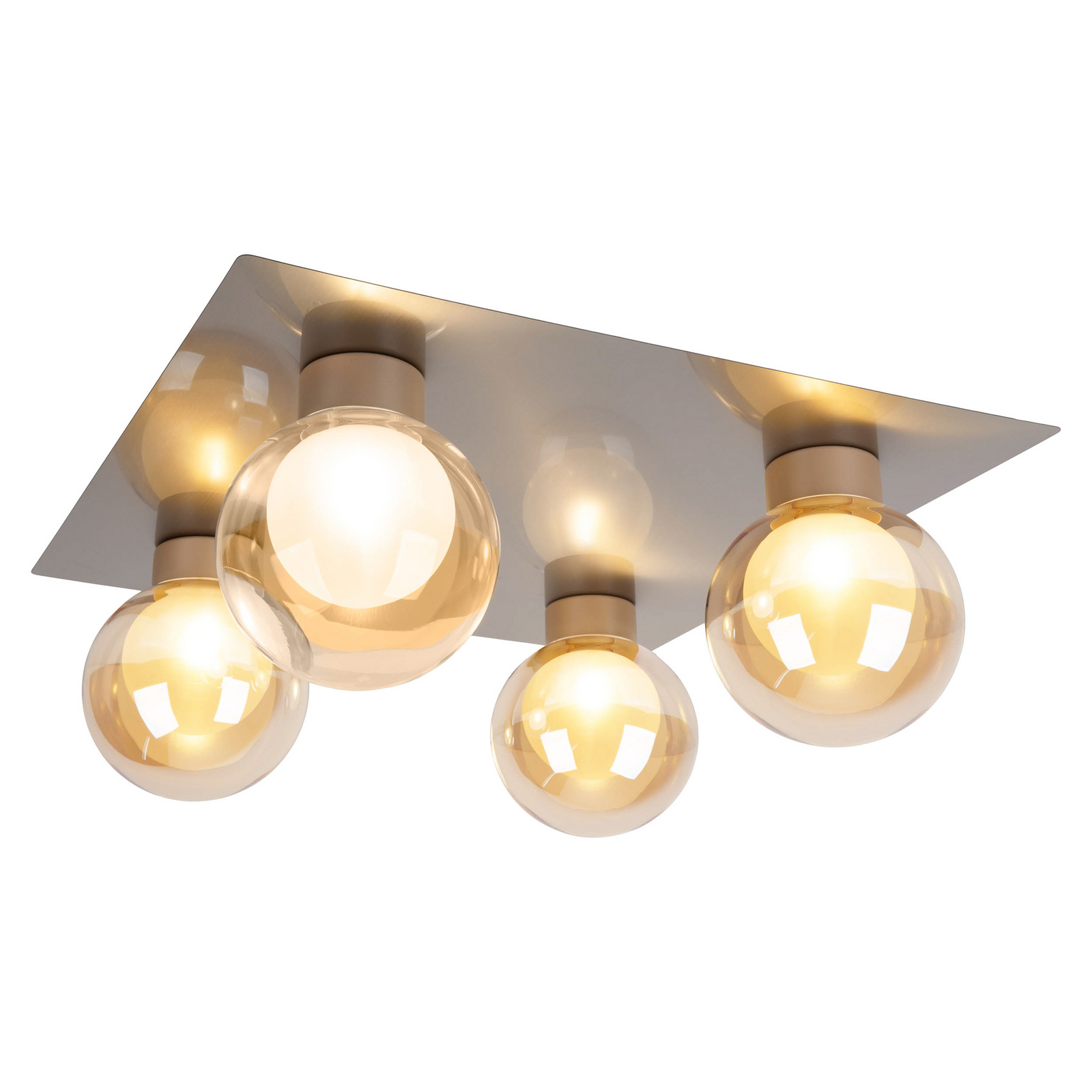 Donika ceiling lamp, 4-bulb angular, glass, steel, amber, G9 Donika ceiling lamp, 4-bulb angular, glass, steel, amber, G9