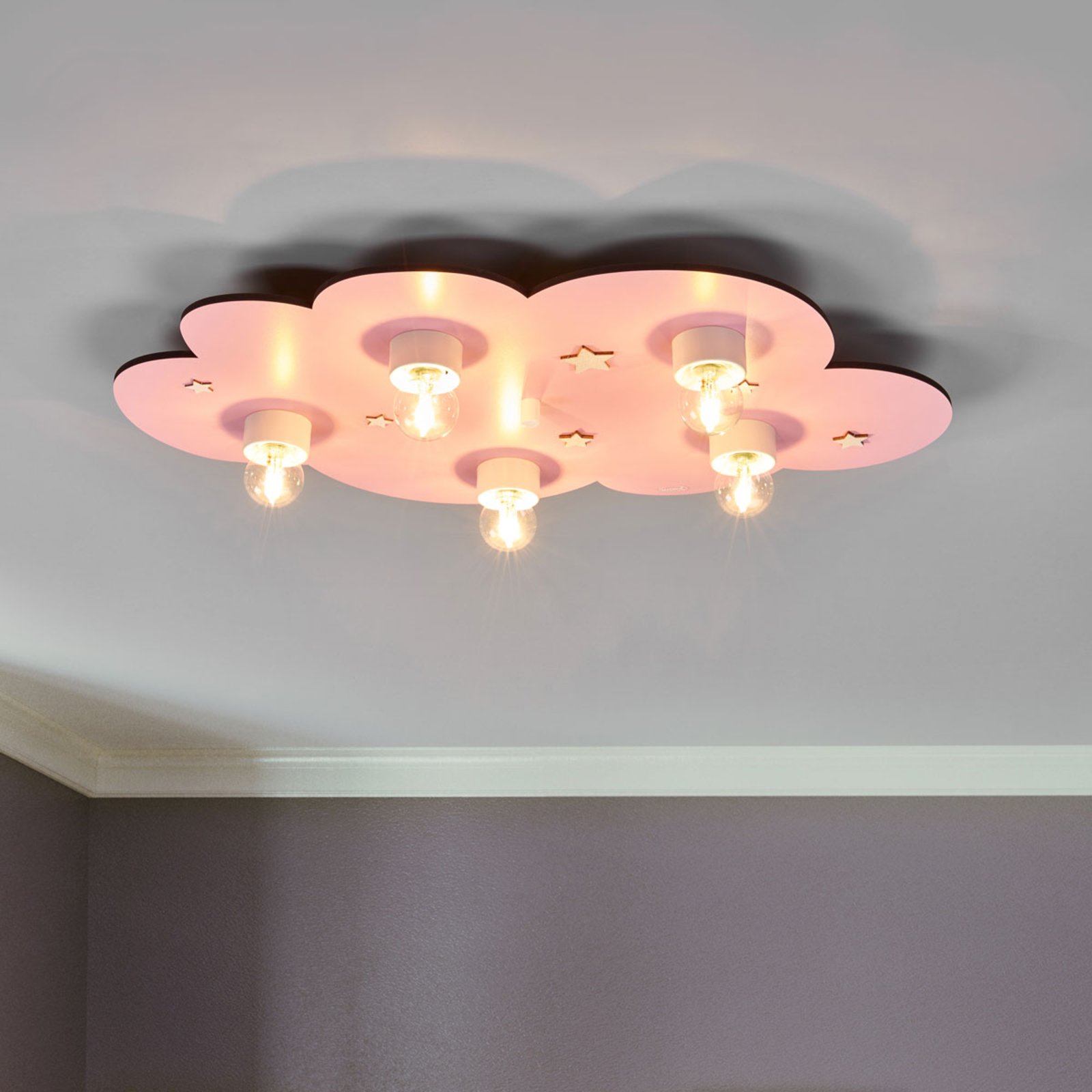 Plafondlamp wolk roze 5-lamps