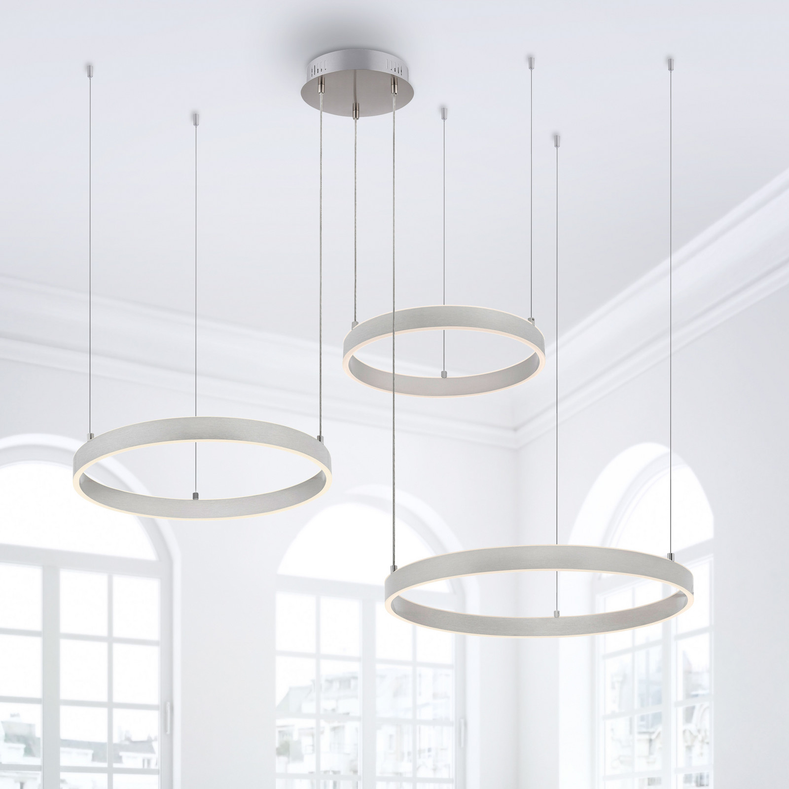 JUST LIGHT. GmbH Lampă suspendată LED Lilluti argintiu fier aluminiu 3 inele - Camera de zi / sufragerie - Modern - Metal