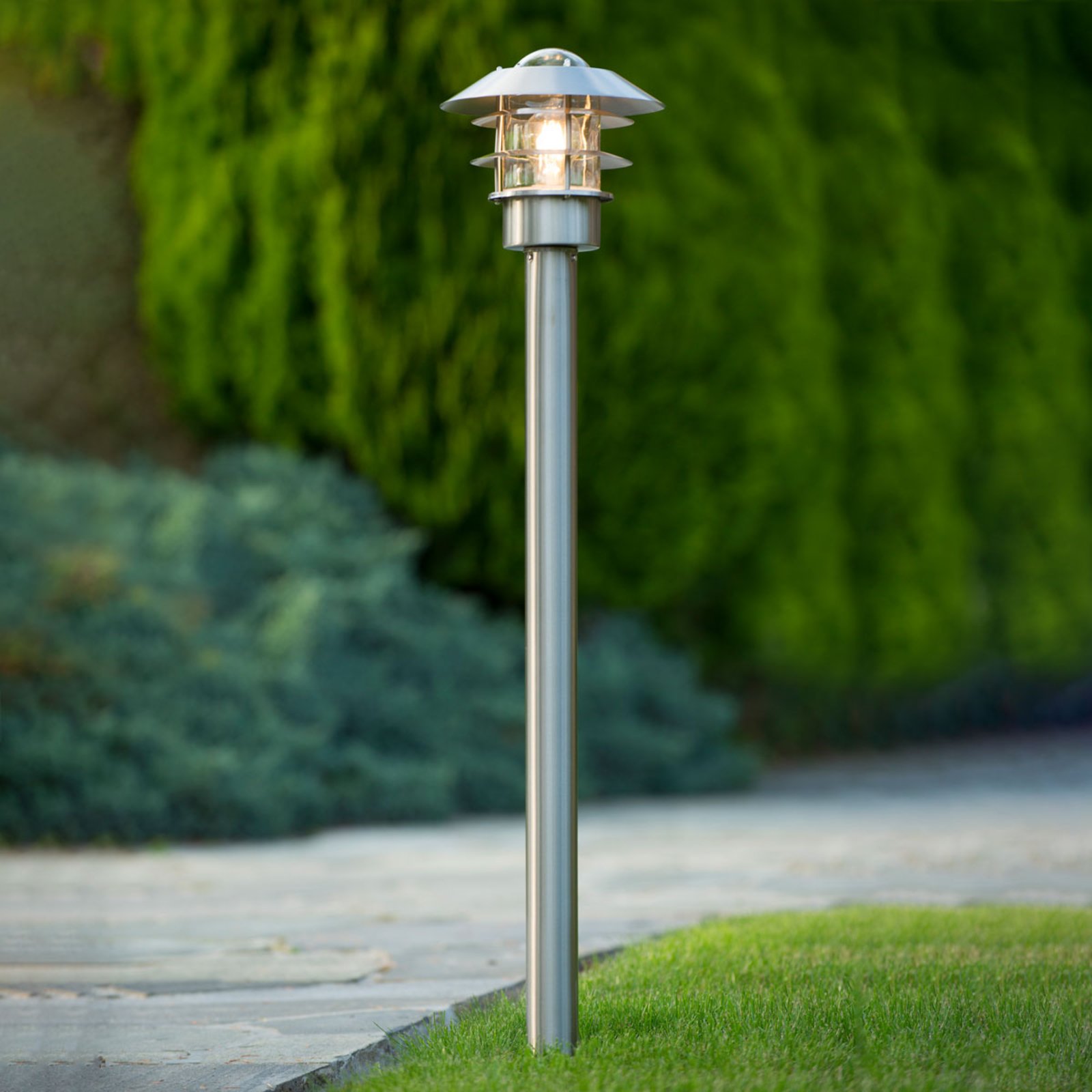 Lucide Zico bollard light, matt chrome, aluminium, glass, E27, 60 W, energy efficiency: A++, H: 100 cm