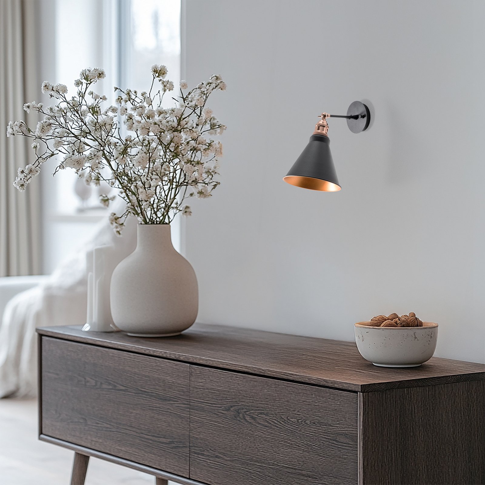 Wandleuchte Berceste, schwarz/gold, Metall, Höhe 29 cm