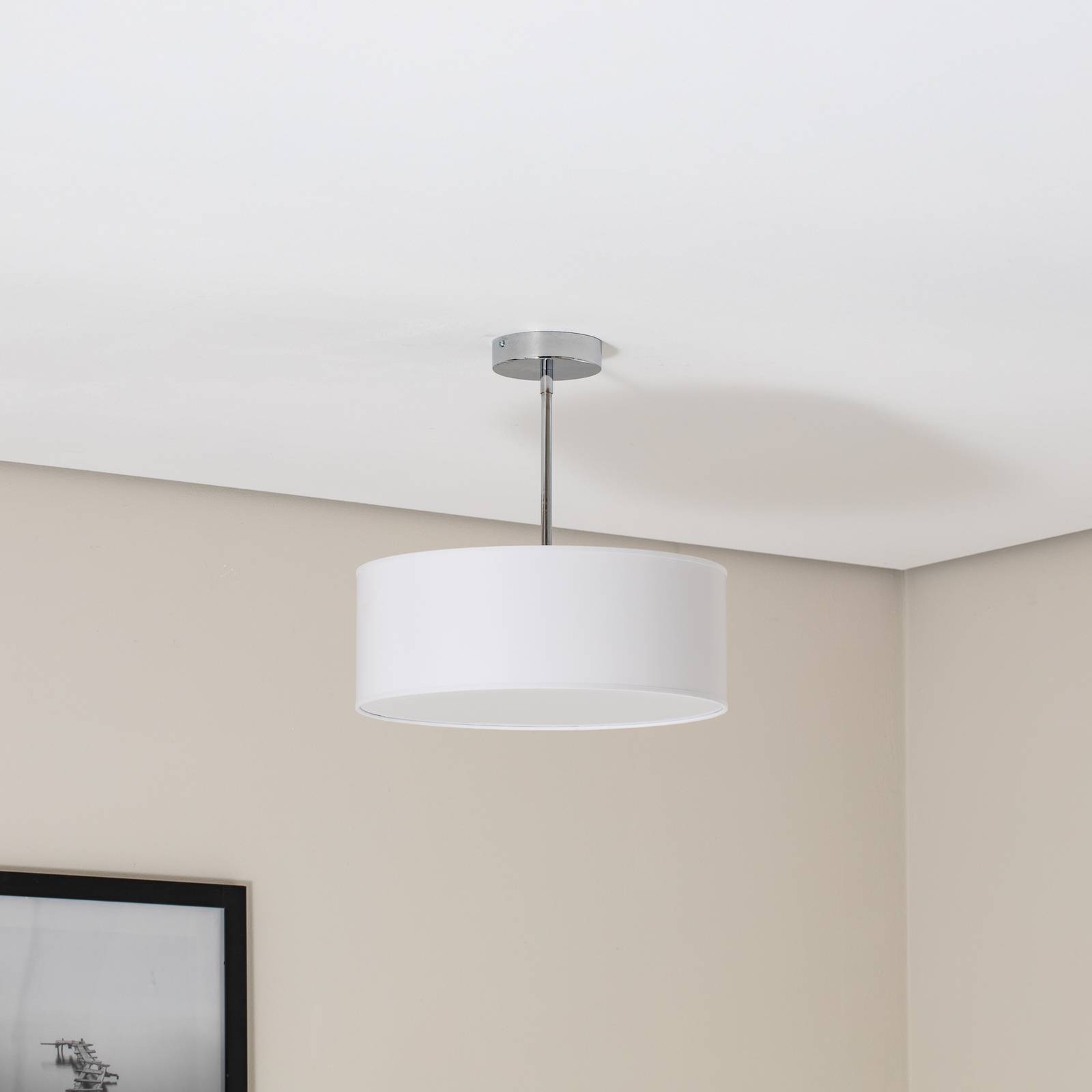 Lampa sufitowa Oja, biała/chrom, tekstylna, Ø 40 cm
