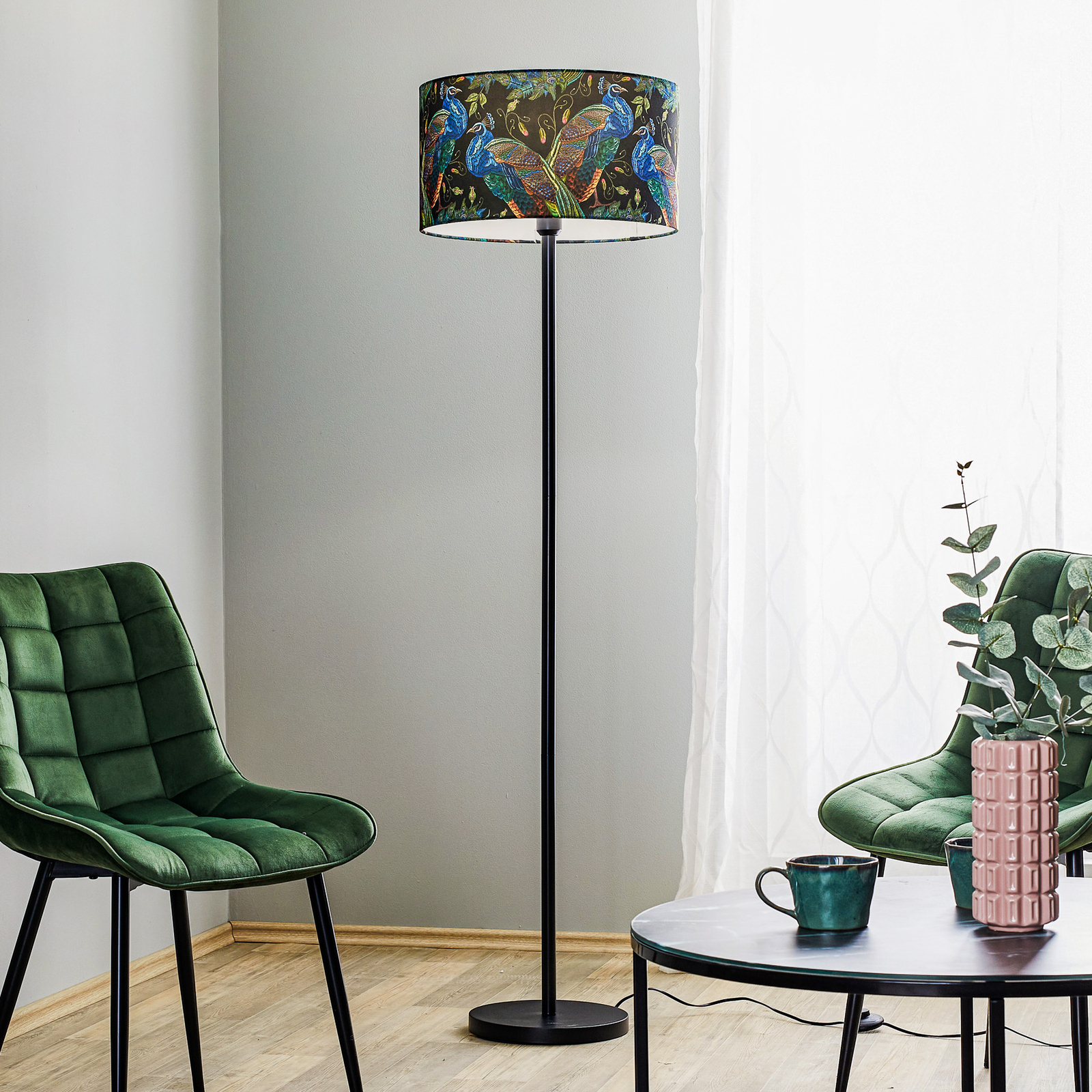 Lampa stojąca Pfau, Ø 45 cm, czarna