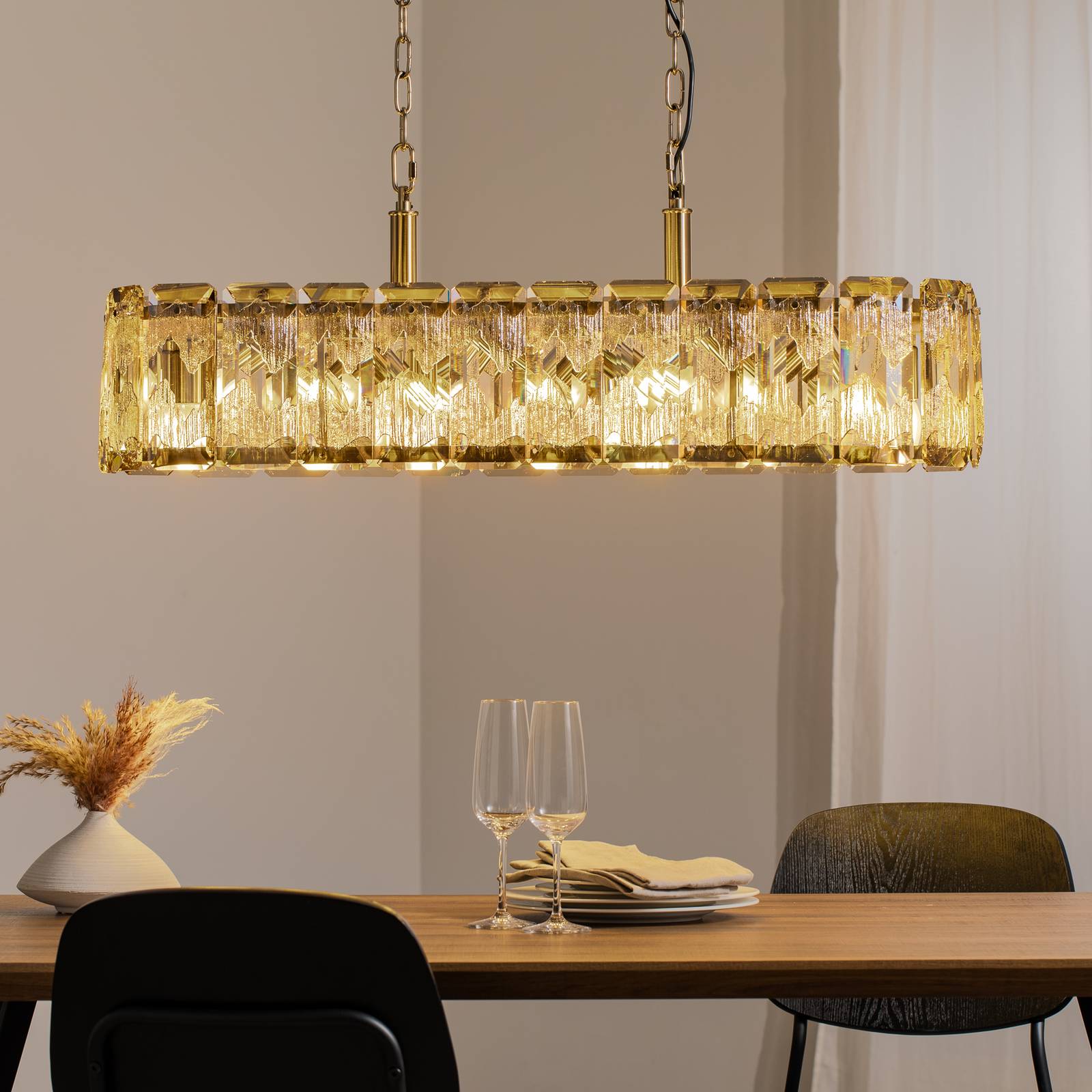 Hängelampe Orvin, messing antik 96x30 cm Glas/Metall 16-flg. günstig online kaufen