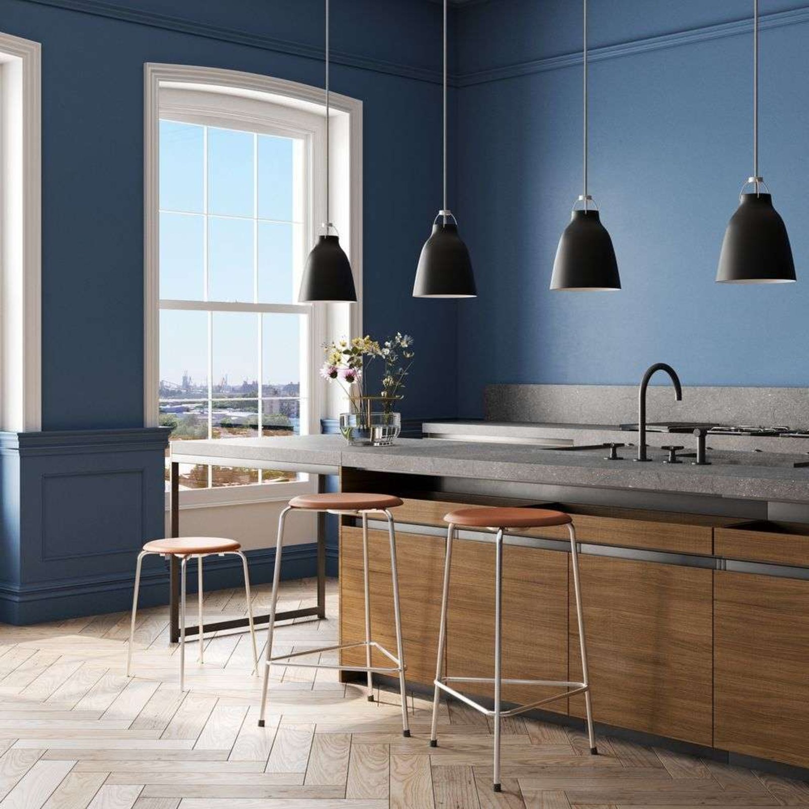 High Dot bar stool, 65 cm, chrome/walnut, wood - FRITZ HANSEN