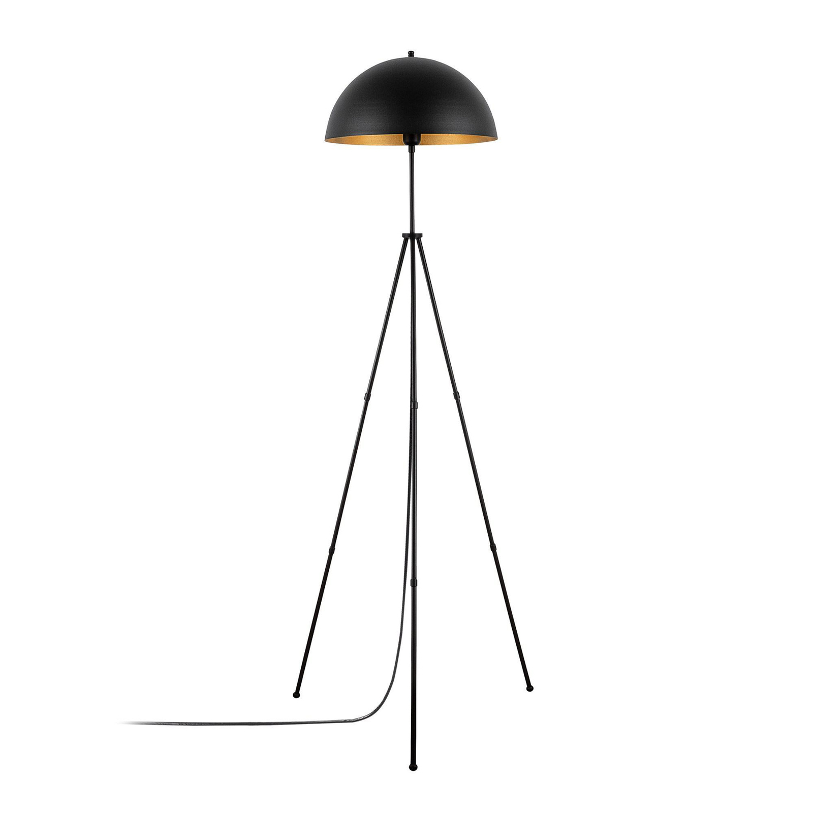 Lampadaire Can-NT-113-1, noir métal trépied, hauteur 170 cm