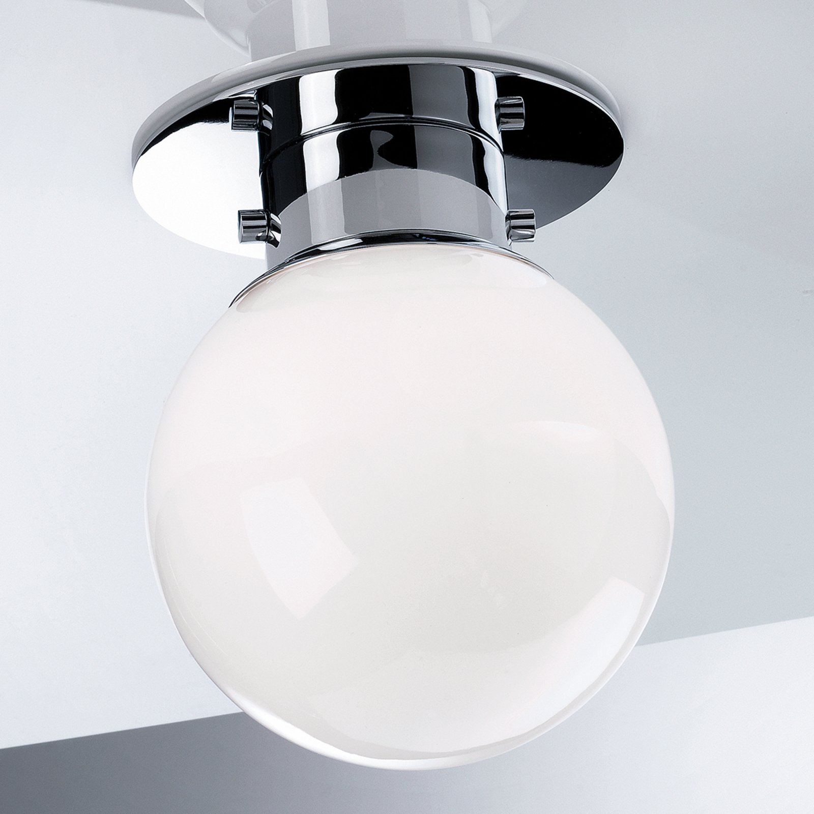 Decor Walther GLOBE classic spherical ceiling light, chrome, for Bathroom, opal glass, metal, E27, 60 W, energy efficiency: A++, H: 25 cm