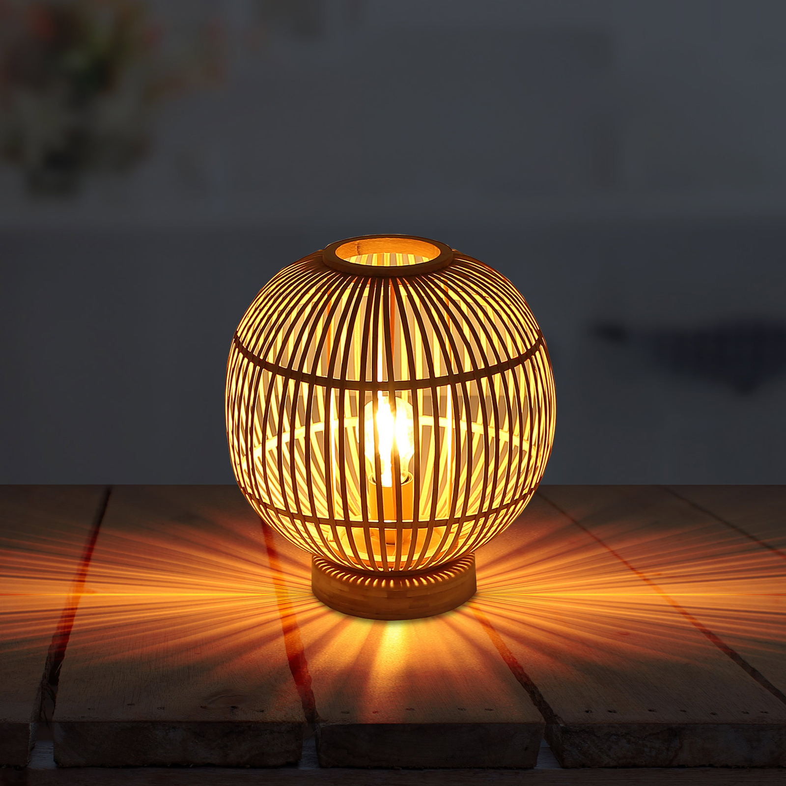 Lámpara de mesa Hildegard de bambú, Ø 30 cm