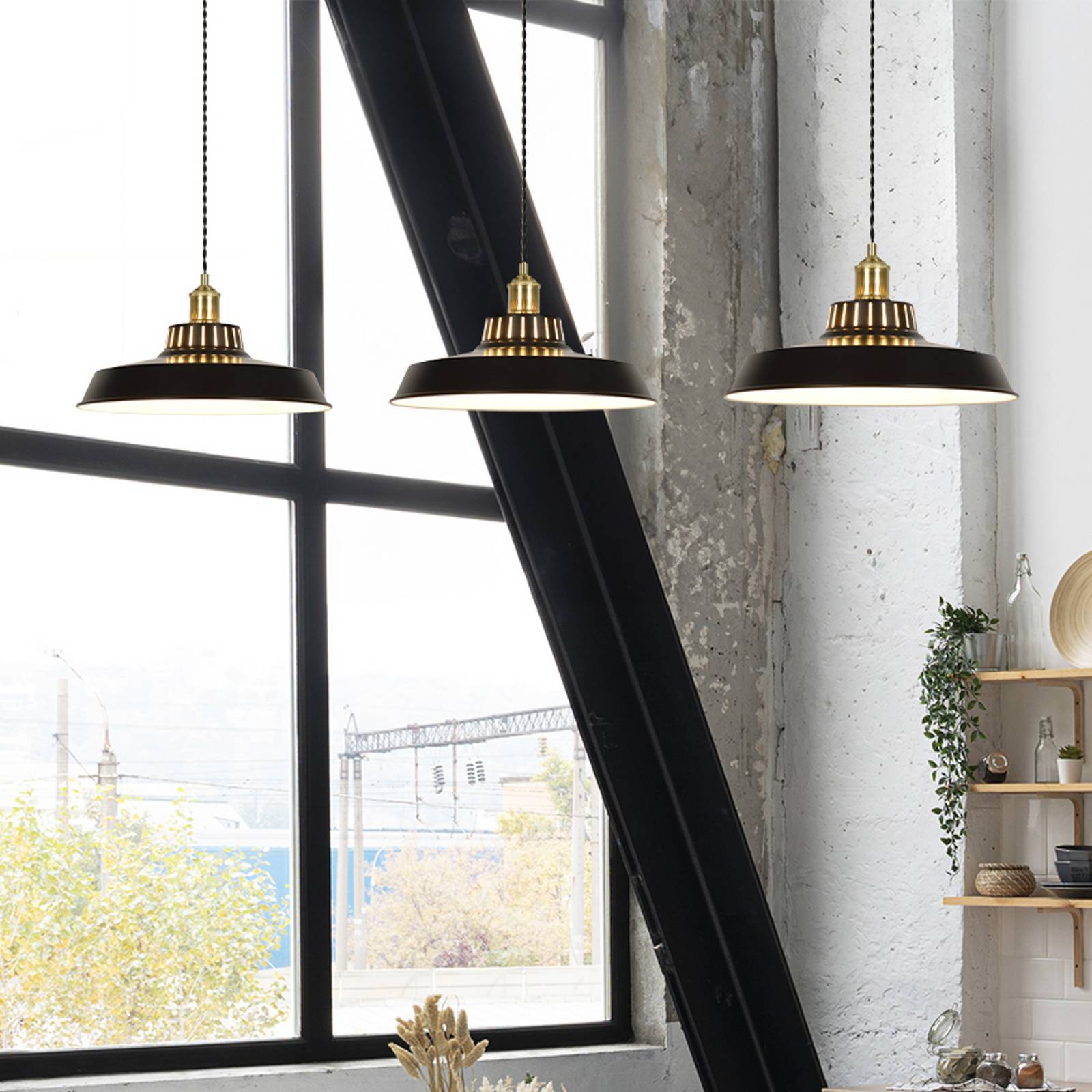 Hanglamp Thelma, matzwart, Ø 38 cm, metaal