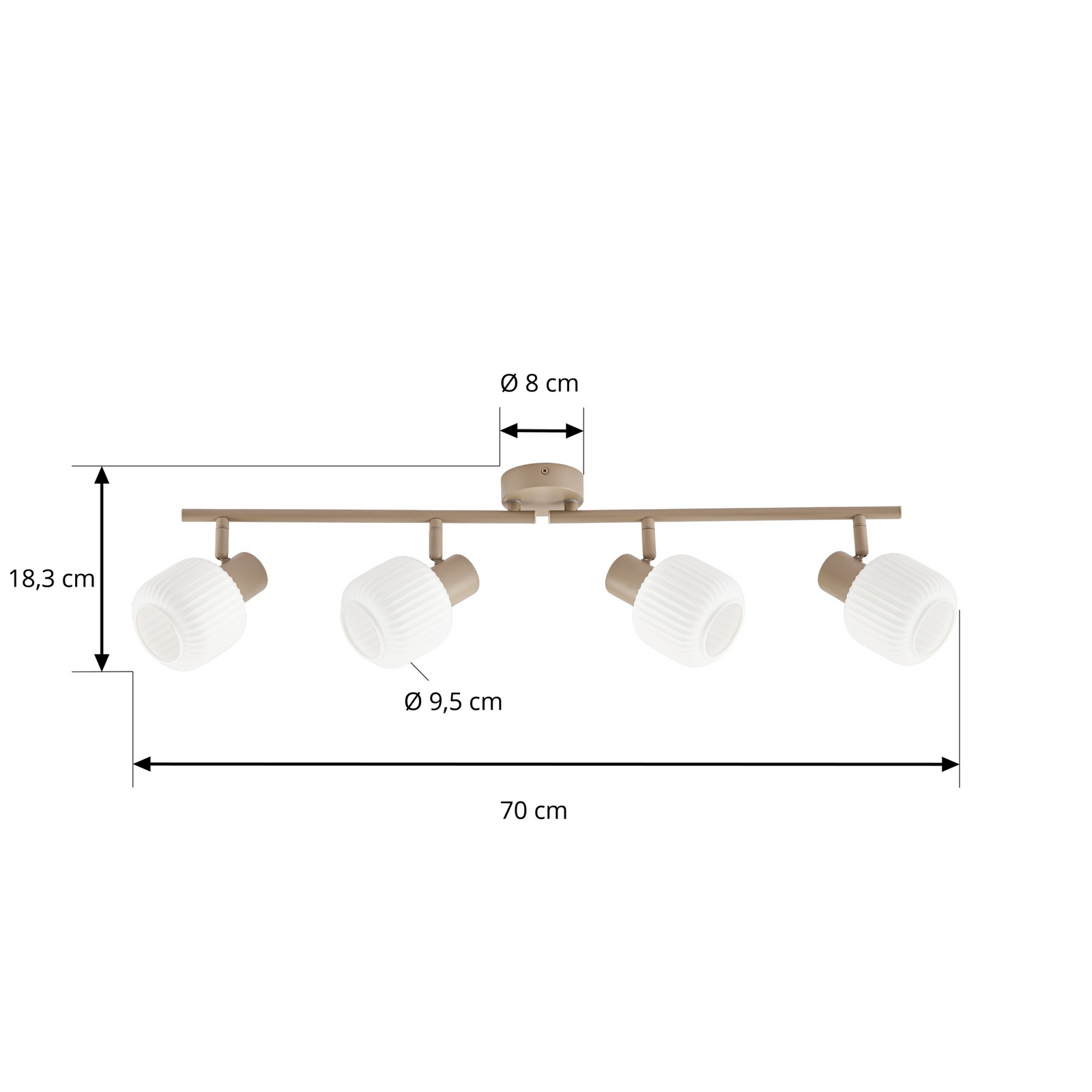 Nola plafondspot Evey, lengte 83 cm, 4-lamps, wit/beige Nola plafondspot Evey, lengte 83 cm, 4-lamps, wit/beige