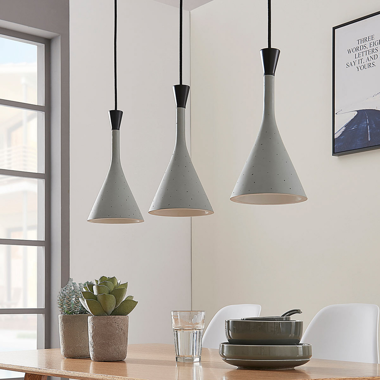 Lindby Flynn lampă suspendată sufragerie gri 3 becuri - Camera de zi / sufragerie - modern - gri beton - Plastic