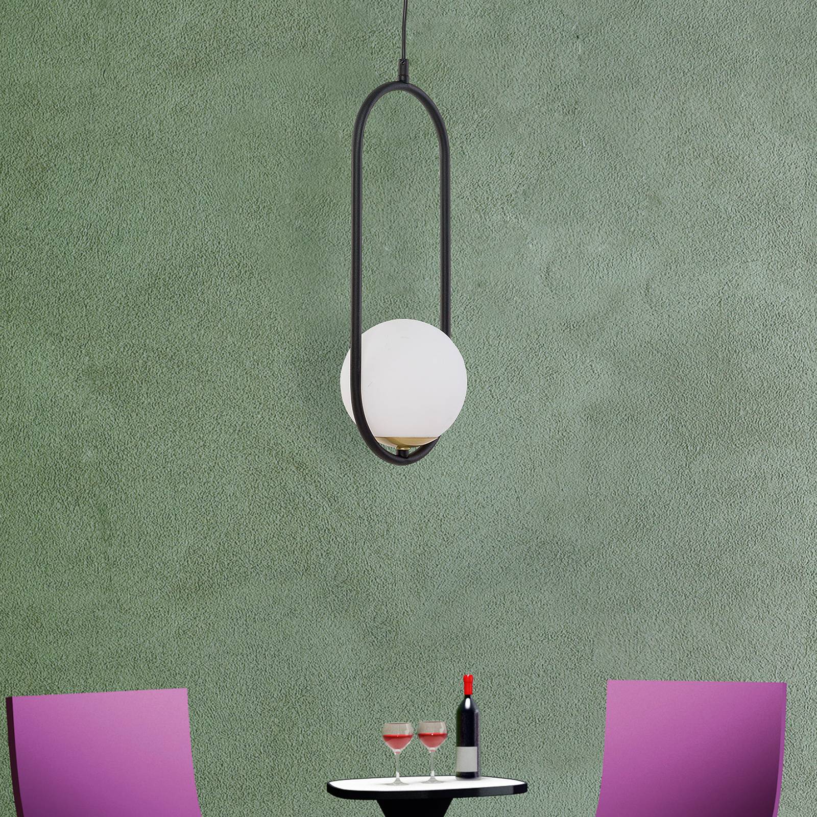 Suspension Samba, verre opale/noire à 1 lampe