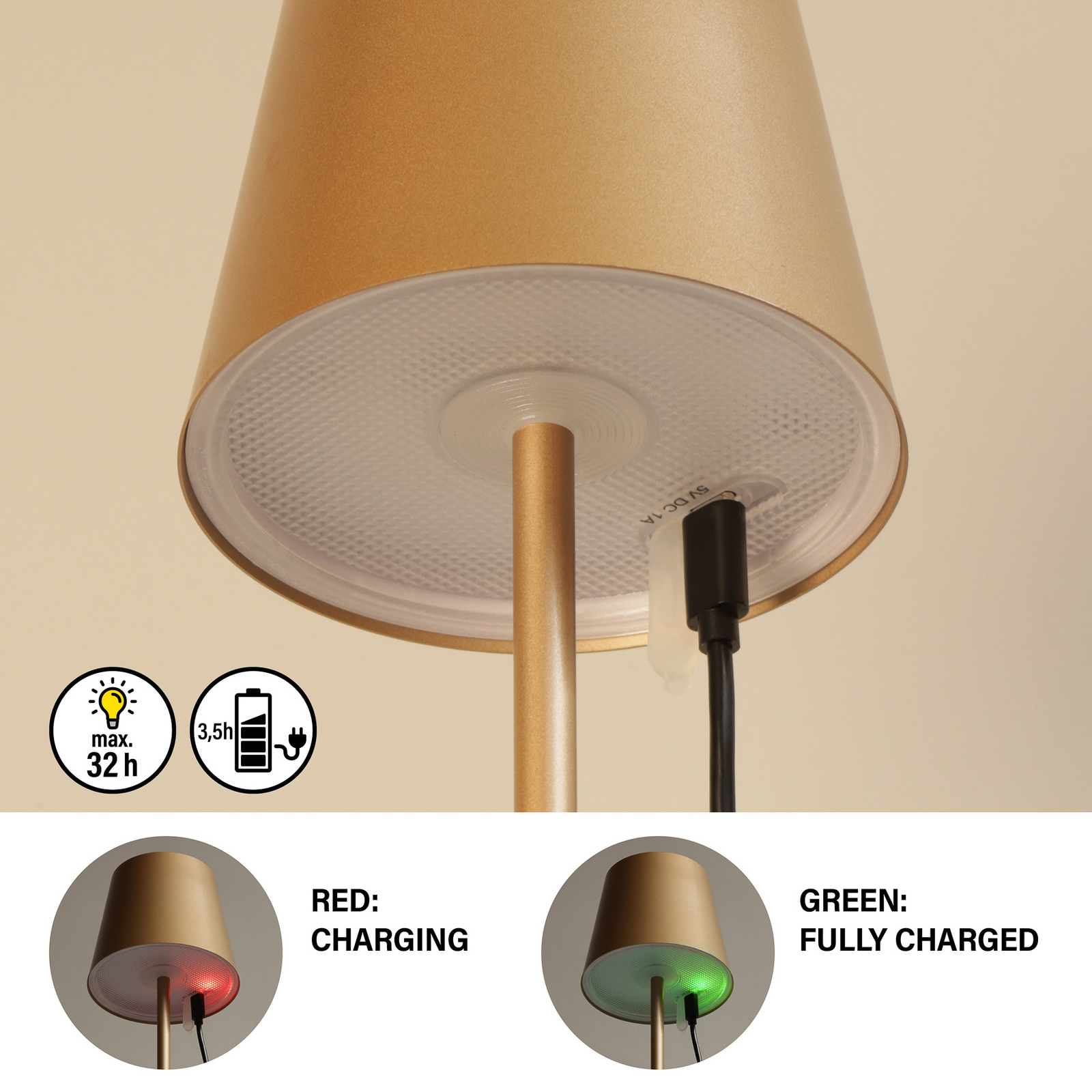 LED-akku-pöytävalaisin Viletto, kahvinruskea, IP54